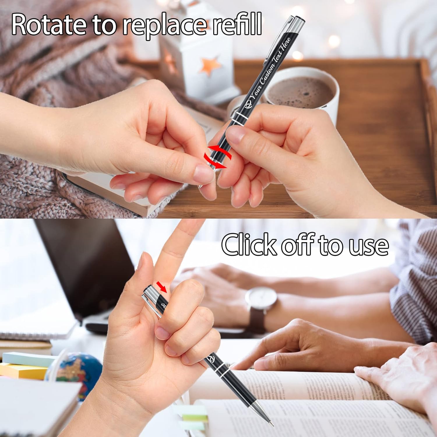 FwSYouMAI Bolígrafo personalizado, 24 unidades, a granel, bolígrafo personalizado con logotipo de mensaje de nombre comercial grabado, tapa de tinta