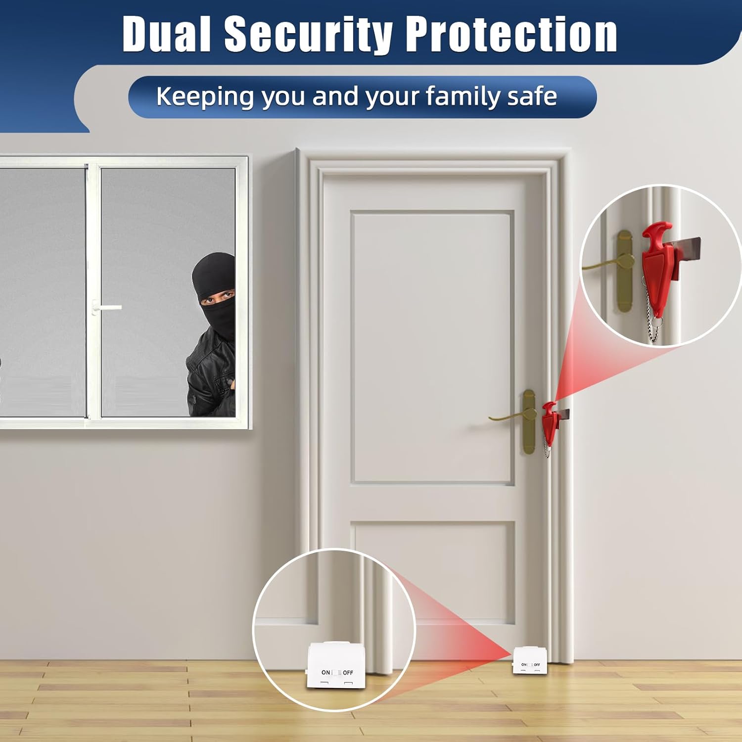 Alarma de tope de puerta mejorada con cerradura de puerta portátil, alarma de sirena de seguridad de 120 dB para viajes, hotel, hogar, apartamento,