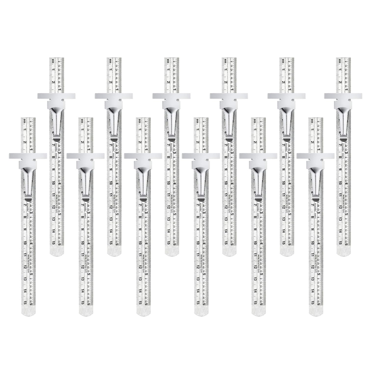 KEARING Regla de bolsillo de 5.9 in, regla de acero inoxidable con clips desmontables, graduaciones imperiales y métricas, 12 piezas