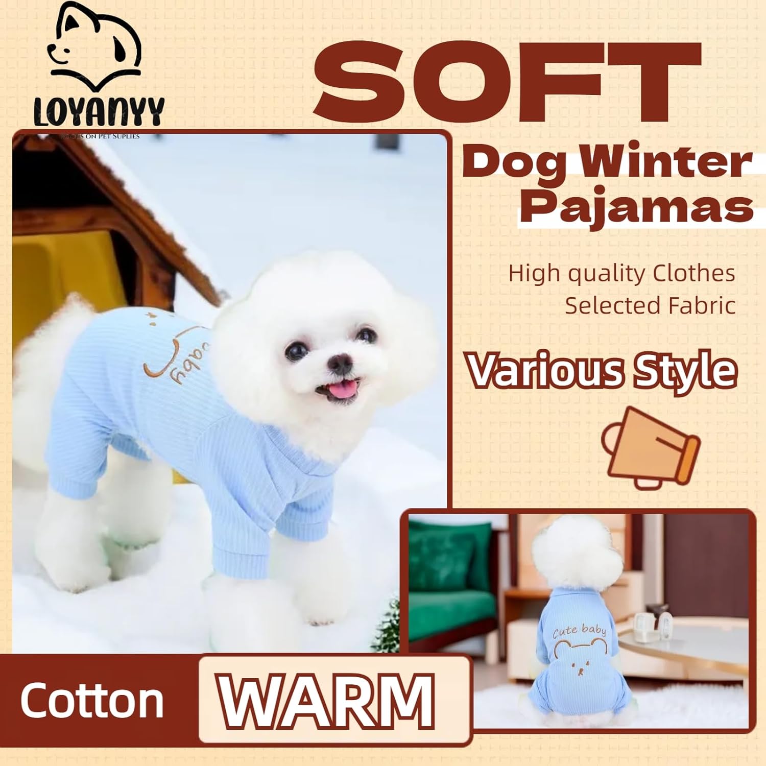 Loyanyy Pijama de algodón para perro, suéter cálido para perro, lindo mameluco elástico para gatos, overol de invierno para niñas y niños, elegante
