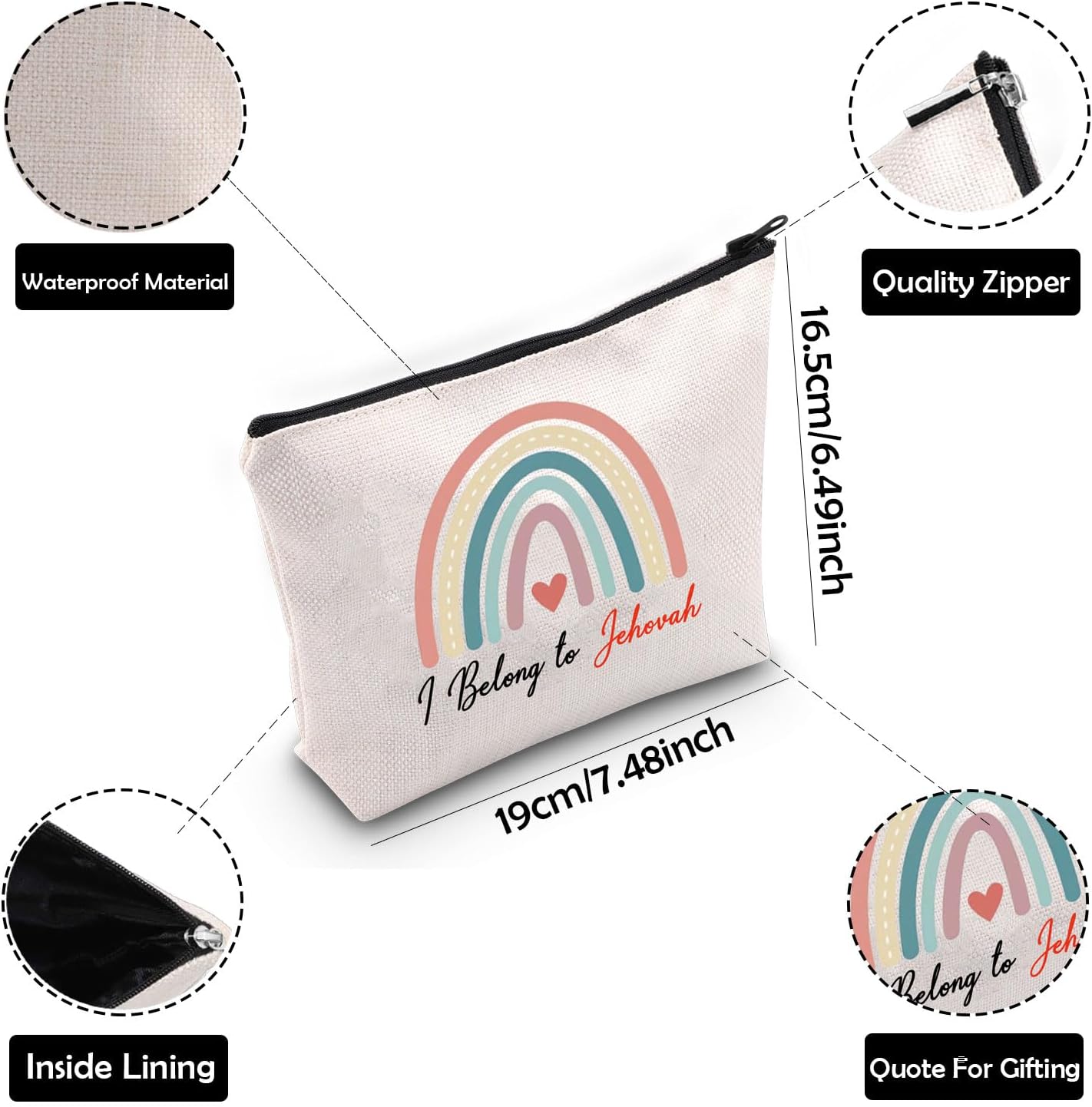 ZJXHPO Bolsa de cosméticos para testigos de Jehová Kit de supervivencia JW Pioneer I Belong To Jehová Bolsa de maquillaje con cremallera Testigos de