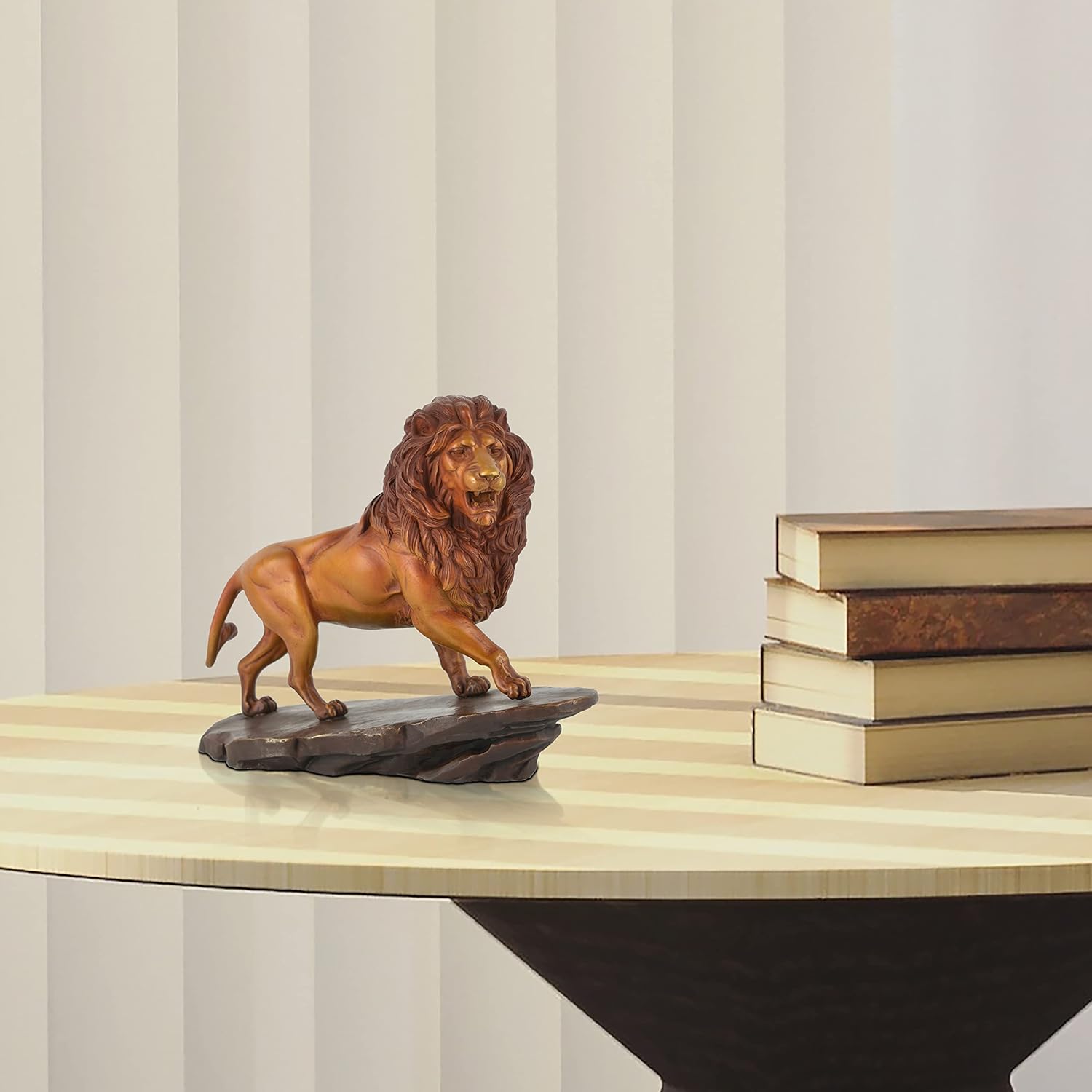 Bronze Regal Lion – Estatua de león de cobre puro – Escultura de latón coleccionable para decoración de mesa – Figura para decoración del hogar y