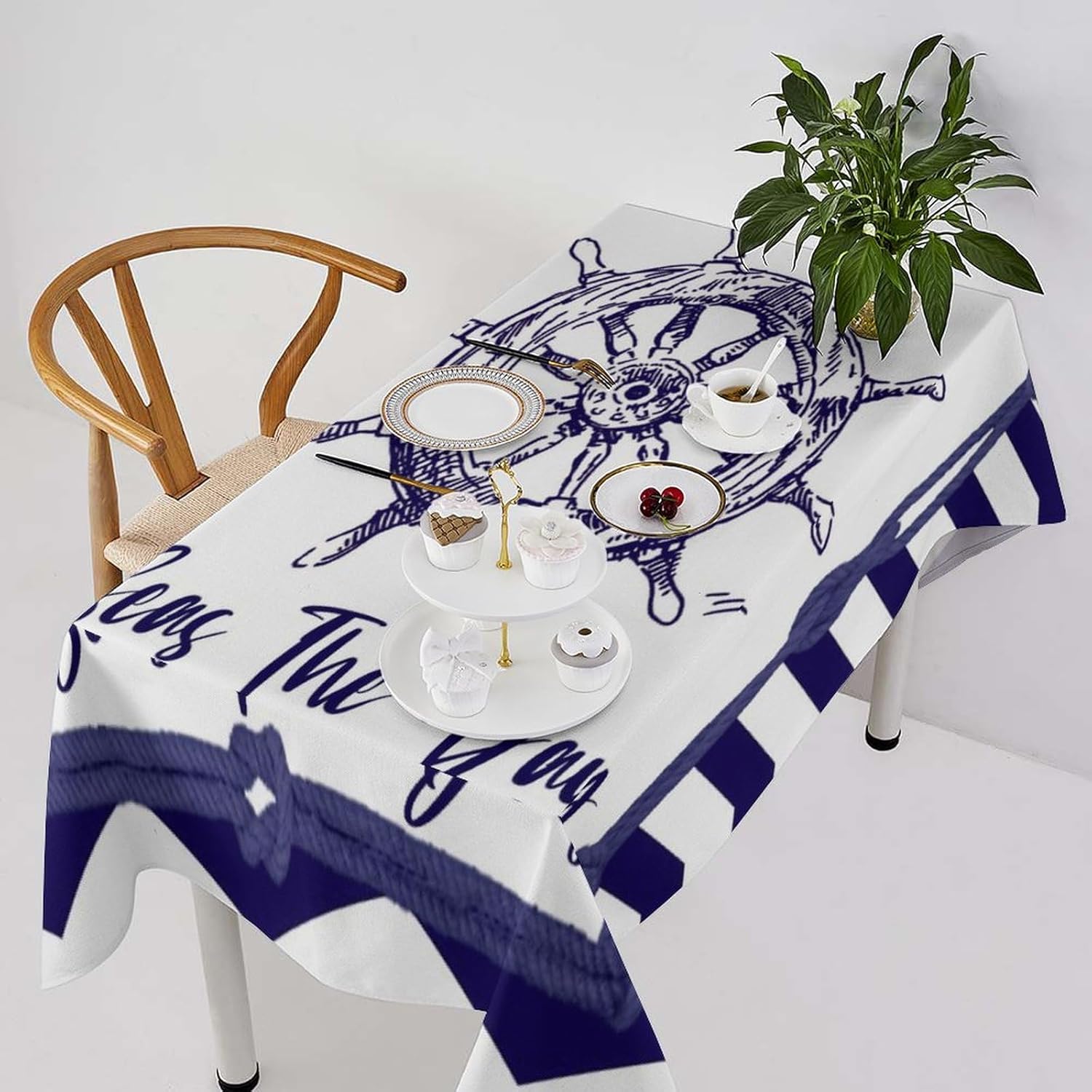 Mantel náutico de Acción de Gracias con temática de vida marina, 60 x 120 pulgadas, manteles blancos de tela para fiestas de comedor, bufé, fiestas