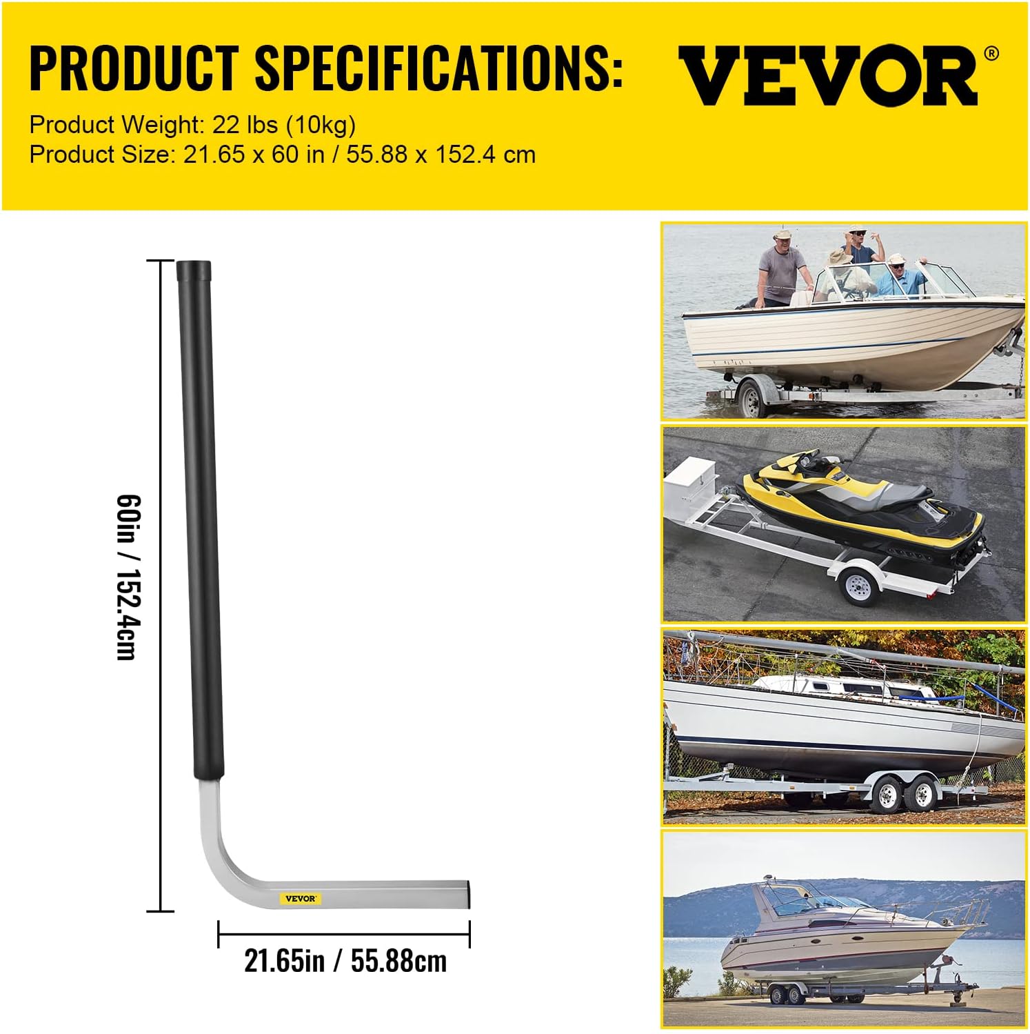 VEVOR Guías de remolque de barco, 40 a 60 pulgadas, 2 guías de remolque de acero, guías de remolque con tubos de PVC, accesorios de montaje