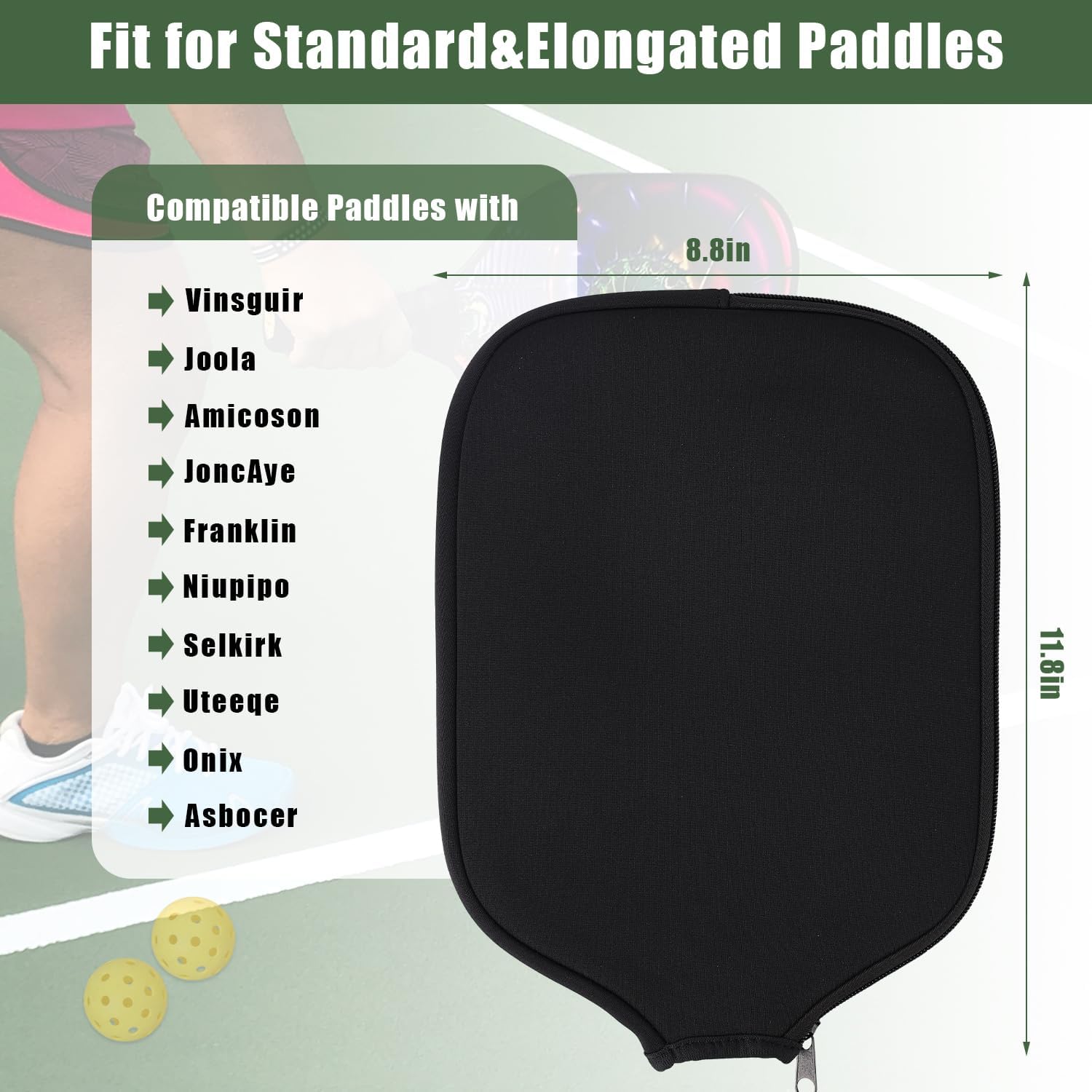 2 fundas universales de neopreno de 8.6 x 12.2 pulgadas, bolsa de almacenamiento para raqueta de pickleball para la mayoría de las paletas estándar