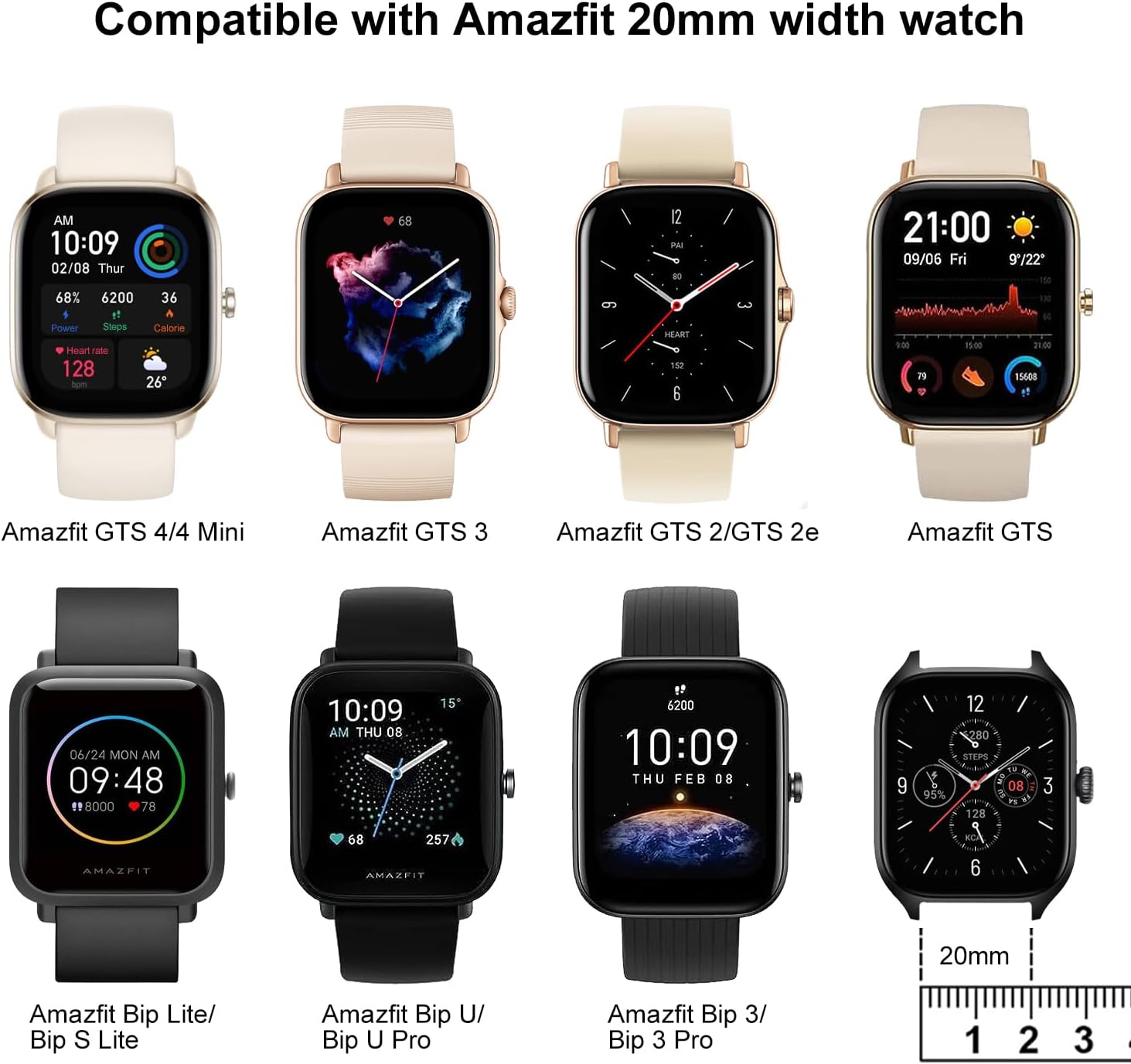 Lzwldan Correa de reloj de metal milanés de 0.787 in compatible con Amazfit GTSGTS2GTS 2eGTS 2 MiniGTS 3GTS 4GTS 4 Mini, correa de reloj de acero