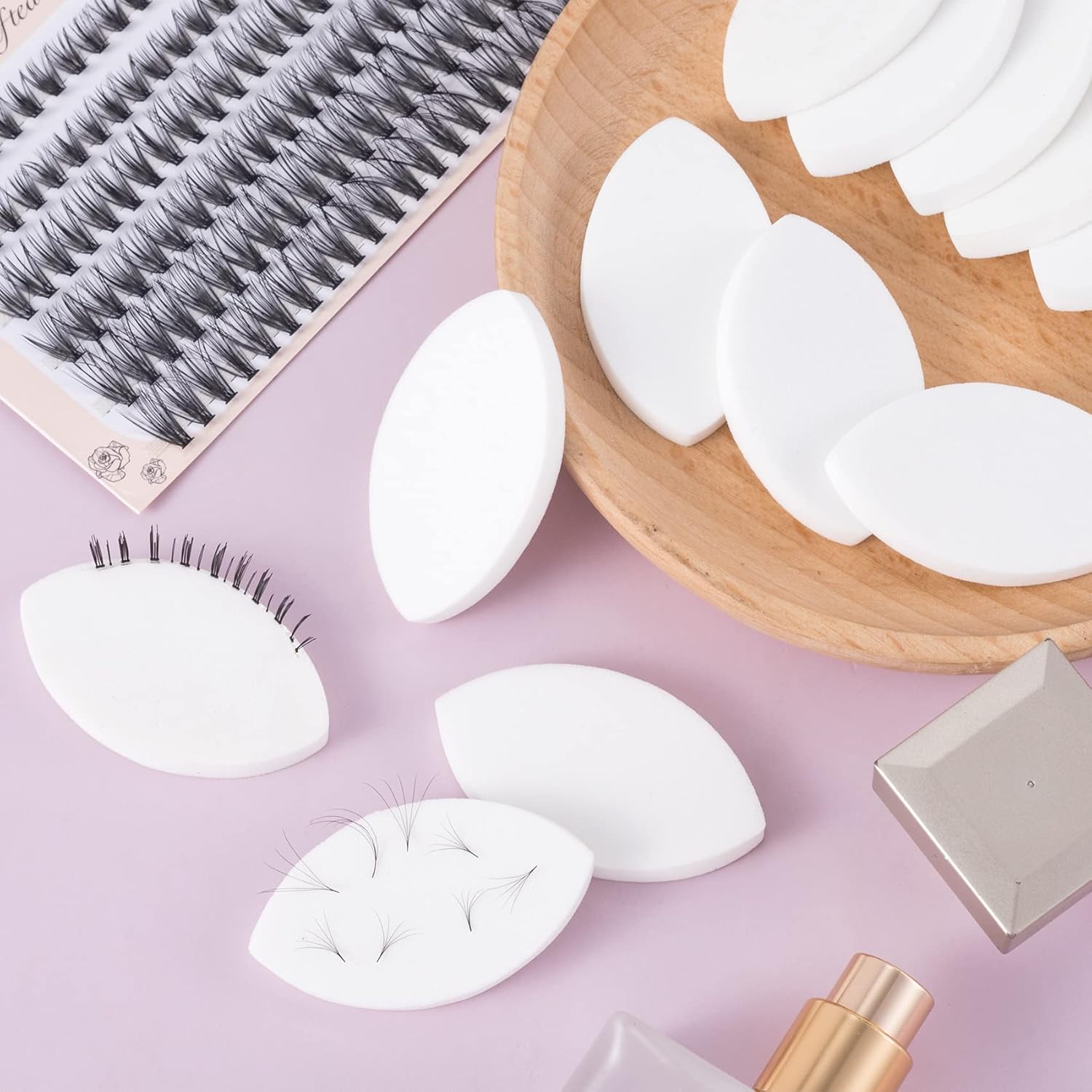 OIIKI 60 esponjas de práctica en forma de ojo, esponja de ejercicio de pestañas, color blanco, esponjas de práctica para principiantes, suministros