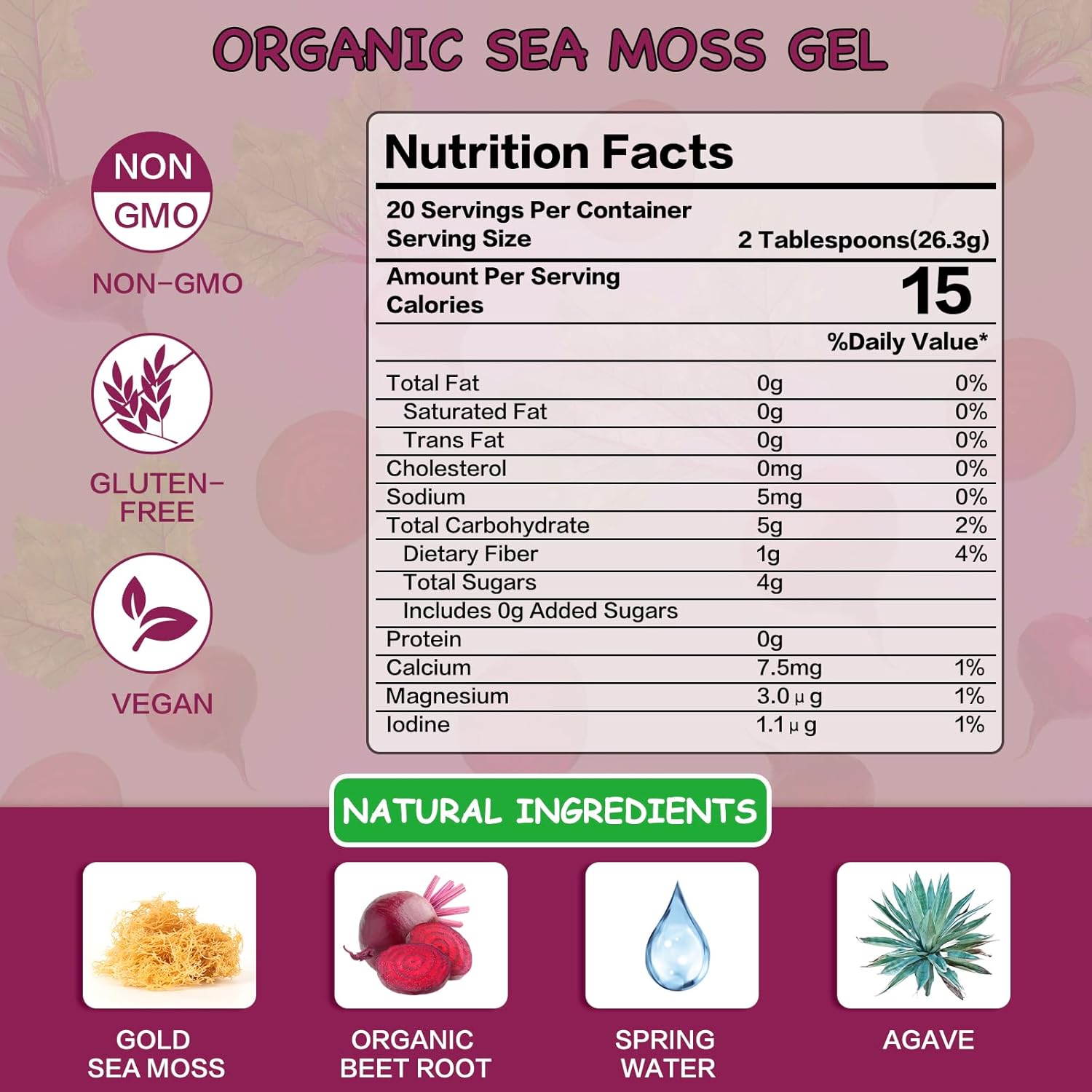 Gel de musgo marino orgánico crudo, gel de musgo marino real con musgo marino irlandés, gel de musgo marino silvestre, apoyo inmunológico y