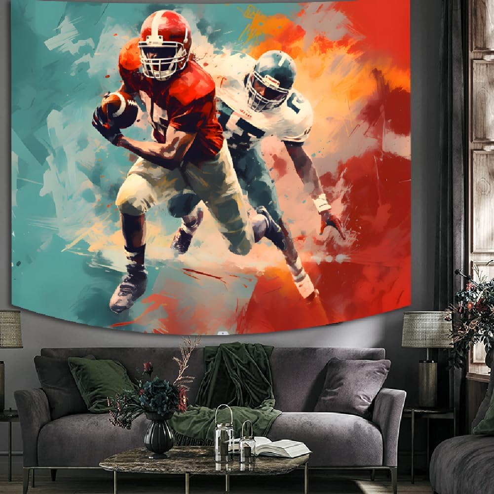 Maeaola Tapiz de fútbol americano, decoración de fútbol, tapiz elegante psicodélico para pared, cortina divisora de arte de pared, tapices junto al