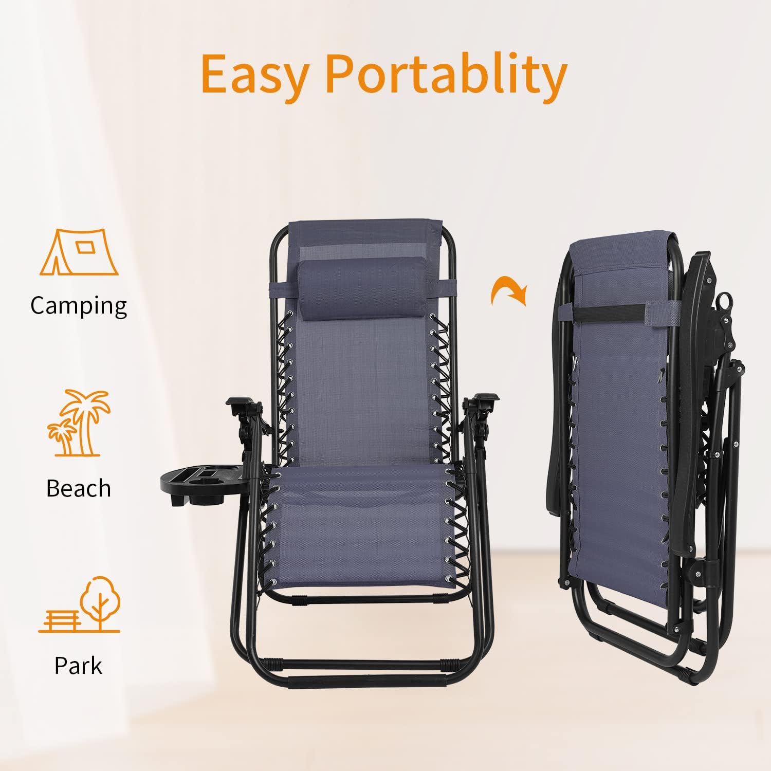 FDW – Silla de gravedad cero para patio, tumbona, 1 paquete de correas ajustables para alberca, con soporte para taza, Azul