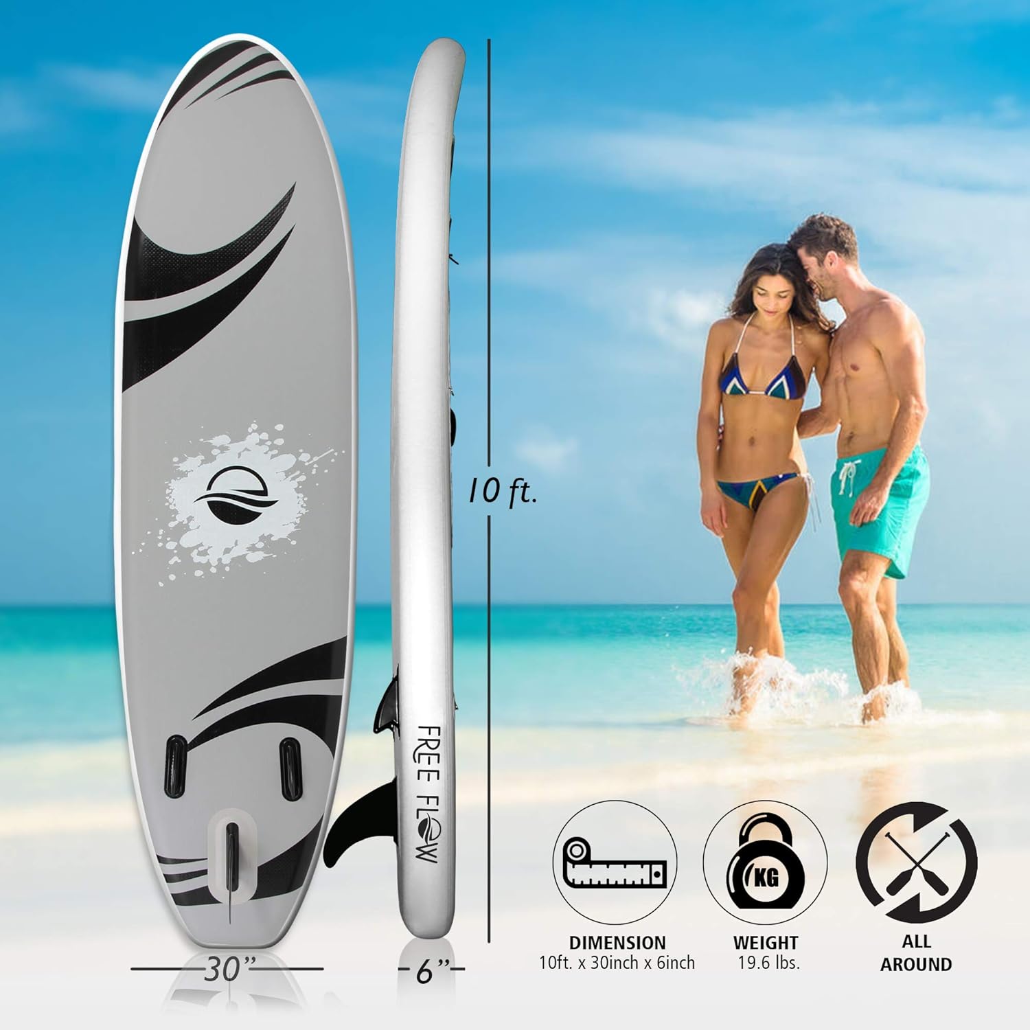 SereneLife Tabla de remo inflable (6 pulgadas de grosor) con accesorios de SUP de primera calidad, asiento y bolsa de transporte  Aleta inferior