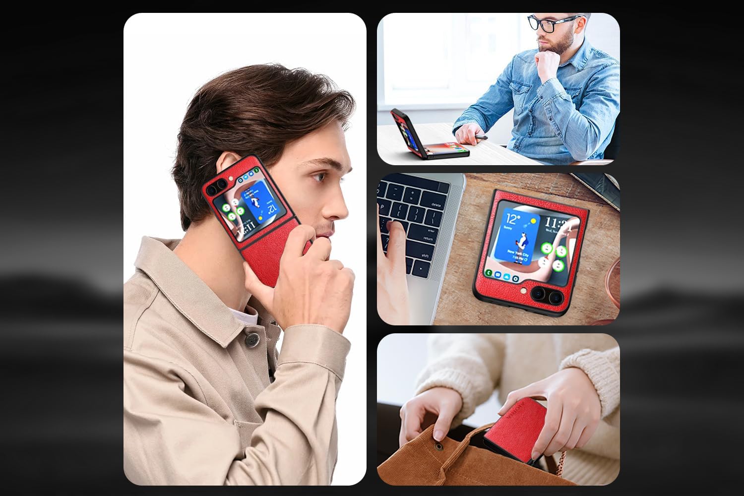 AIORIA Funda para Samsung Galaxy Z Flip5 6.7 “Pantalla Premium PU Cuero Cubierta Retro Diseño de Negocios Funda Protectora Completa para Samsung