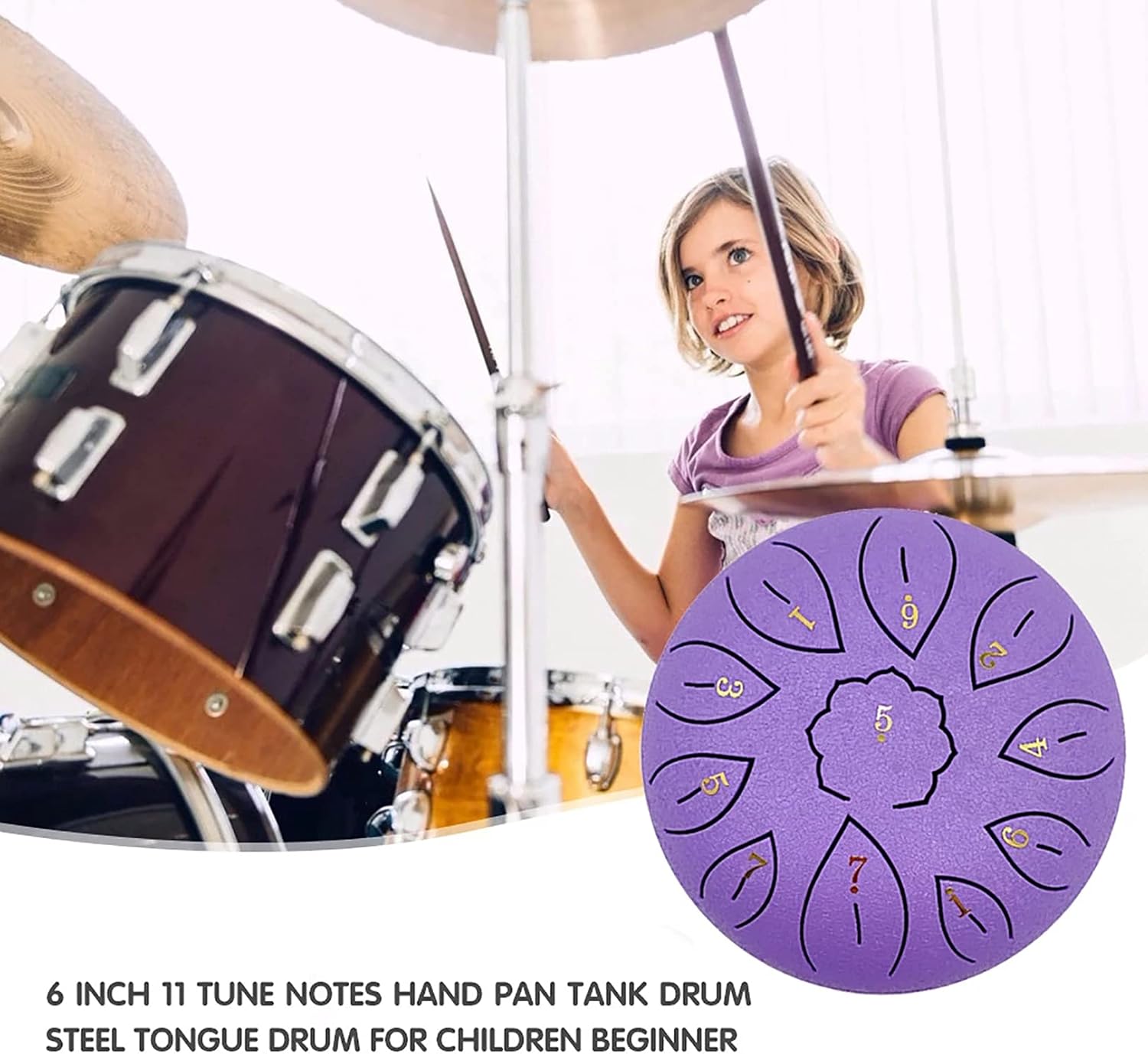 Vilihkc Tambor de lengua de acero 11 notas 6 pulgadas de diámetro tipo loto tambor de mano tambor curativo tambor de percusión instrumento tambor de