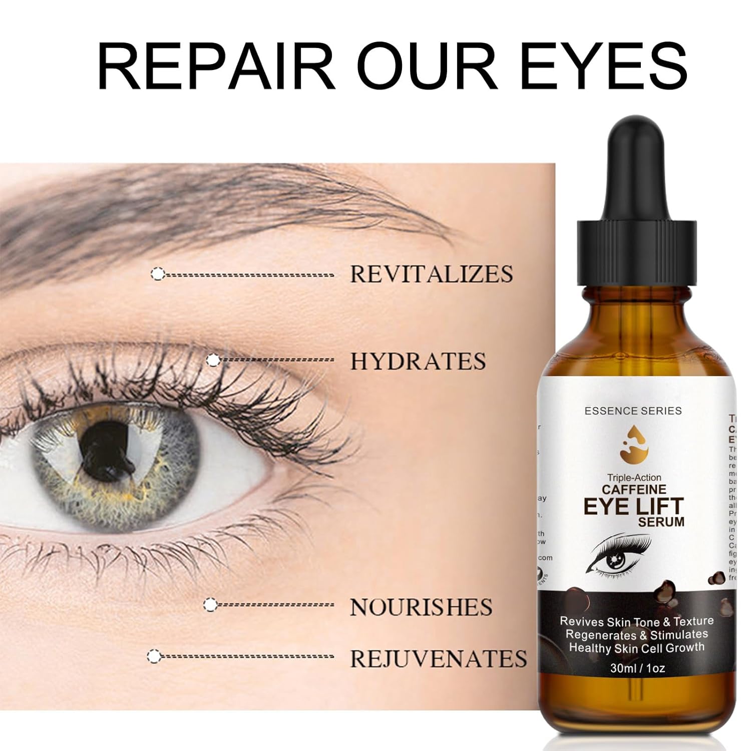 Suero de ojos con cafeína, antienvejecimiento para ojos y cara, suero de cafeína para levantar los ojos, reduce la hinchazón, las ojeras, las bolsas