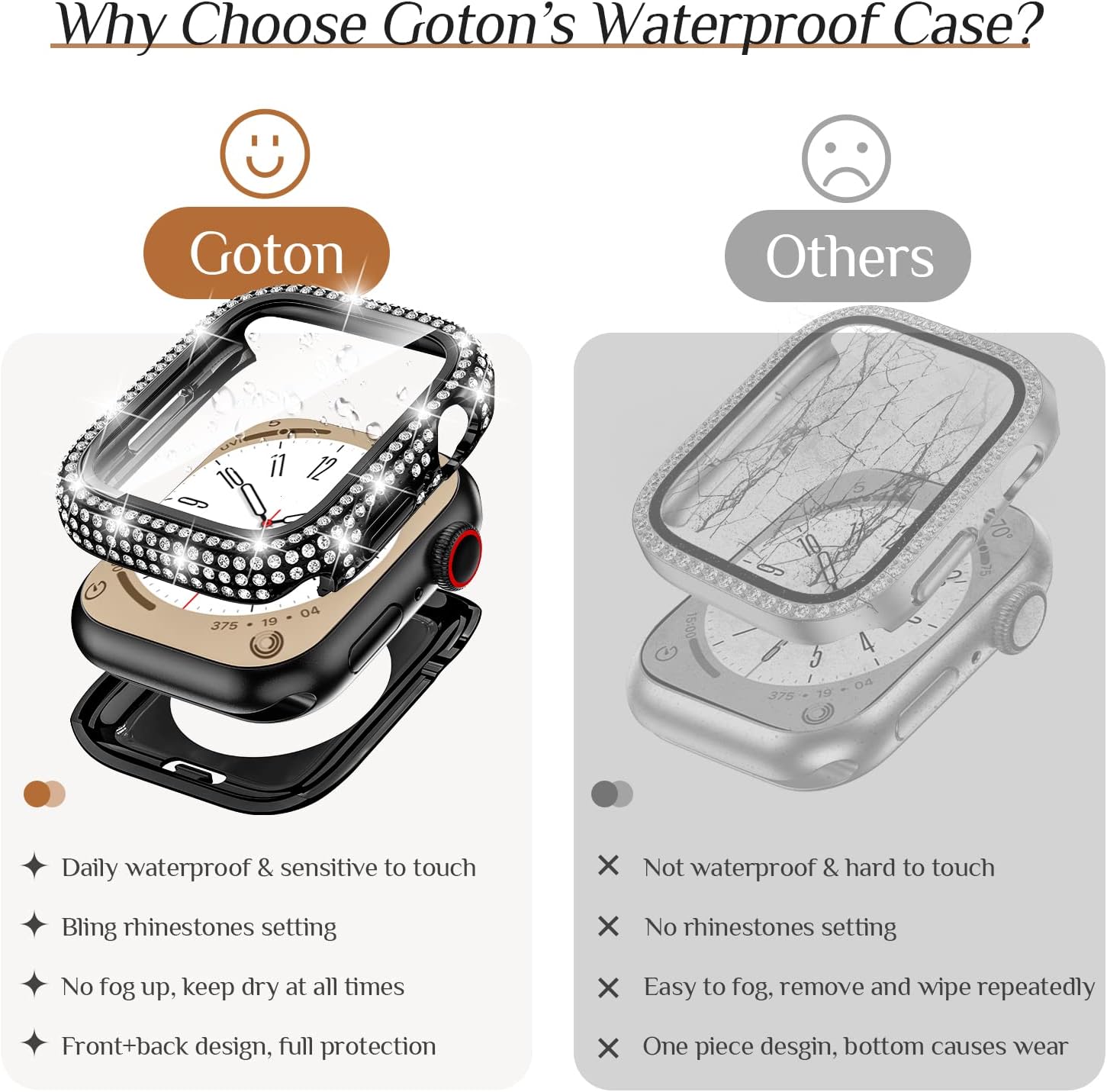 Goton Funda impermeable brillante 2 en 1 para Apple Watch de 1.575 pulgadas, protector de pantalla SE (2 generación) Series 6 5 4, con diamantes de