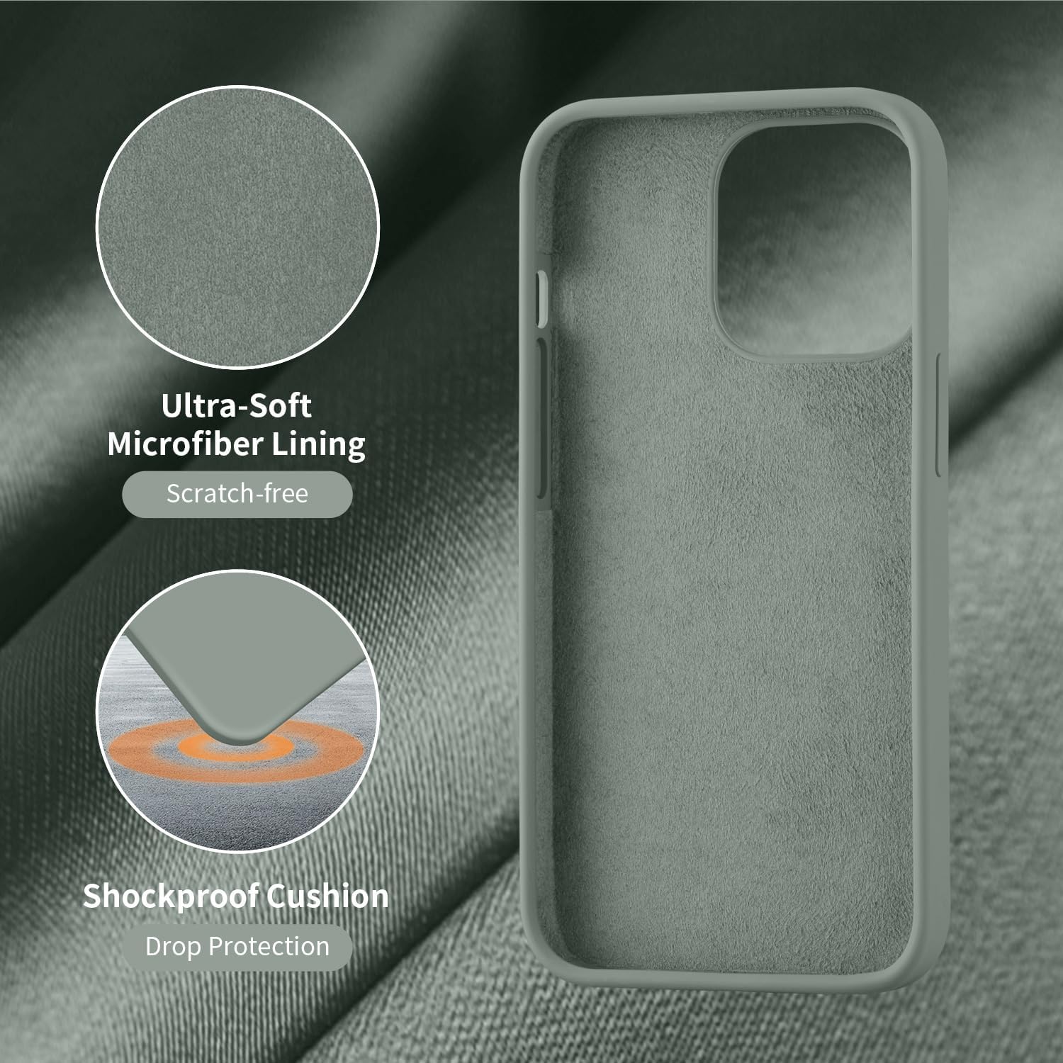 Cordking Funda diseñada para iPhone 13 Pro, funda de silicona ultra delgada, a prueba de golpes, con forro de microfibra suave antiarañazos, 6.1