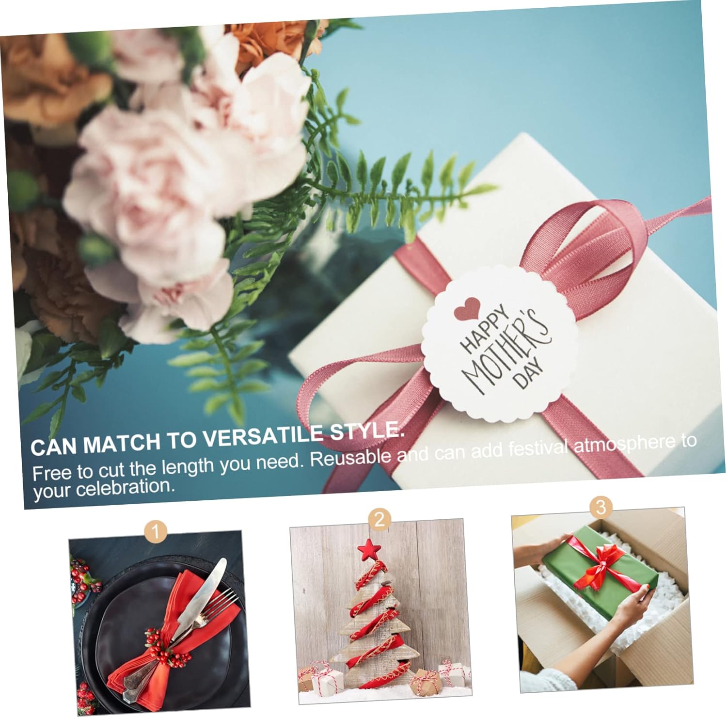 NOLITOY 4 rollos de cinta de Navidad para manualidades, cinta para lazos, cinta de regalo, cinta de Navidad con cable, cintas de fiesta de Navidad,