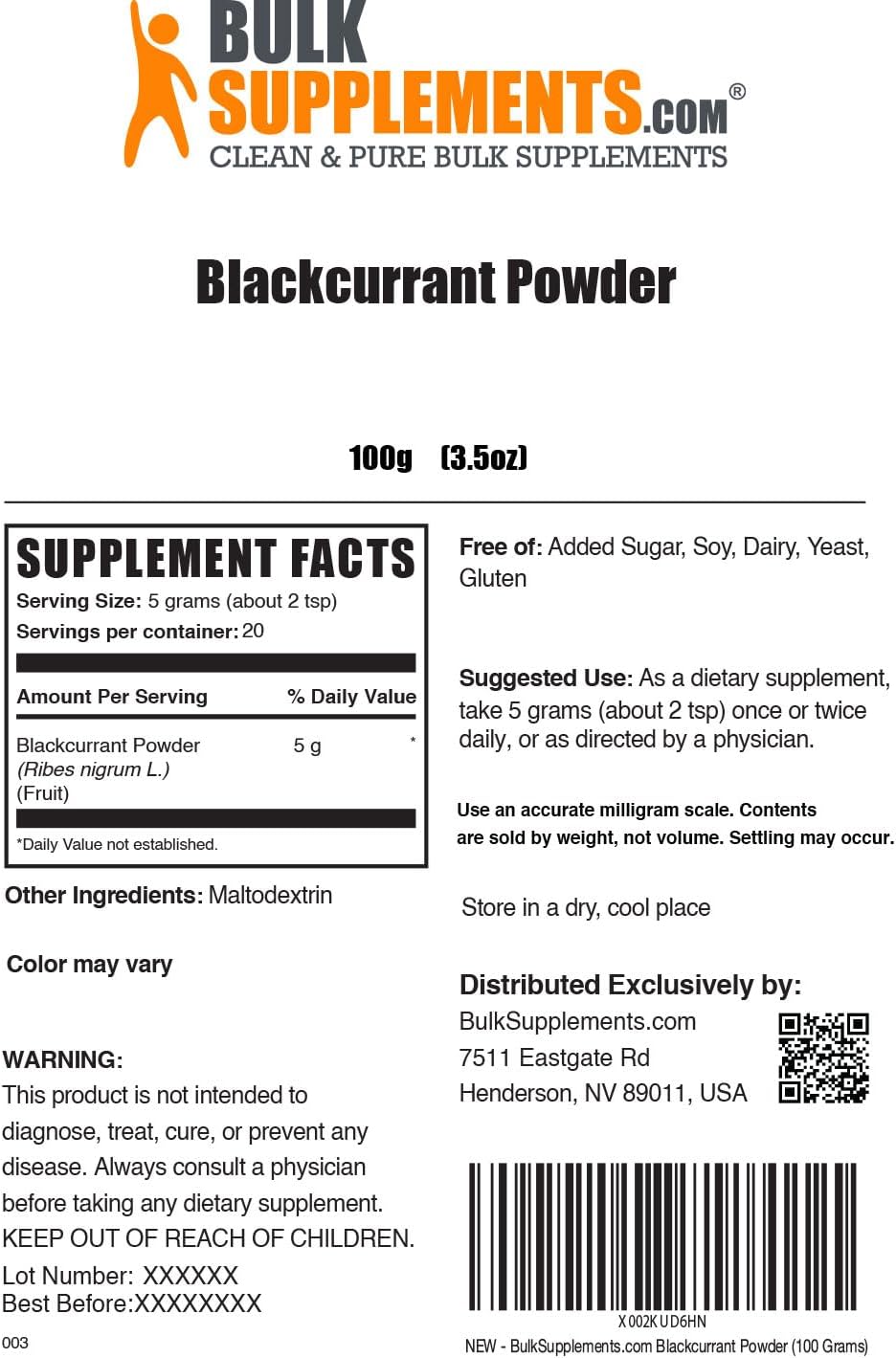 BULKSUPPLEMENTS.COM Polvo de grosella negra  Suplemento antioxidante  Polvo de frutas secas  Polvo de bayas de grosella negra  Suplementos para los