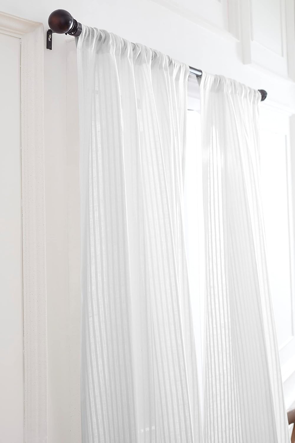 Solino Home Zoe – Cortina transparente de lino, 52 x 84 pulgadas, color blanco Liana, con bolsillo para barra, cortina de lino de algodón para sala