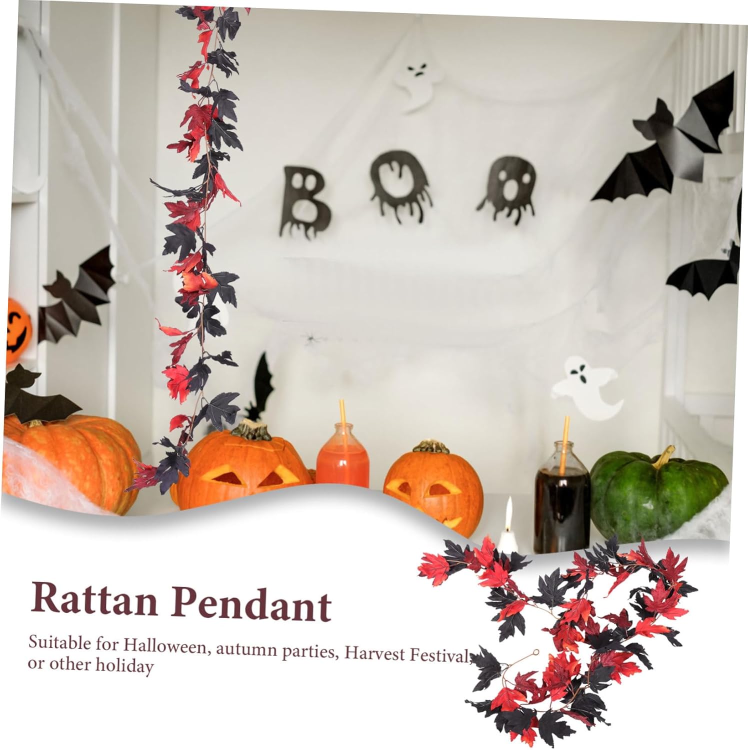 Amosfun 1 juego de hojas de arce simuladas ratán negro naranja hojas de otoño vid Halloween guirnalda artificial otoño artificial otoño plantas al