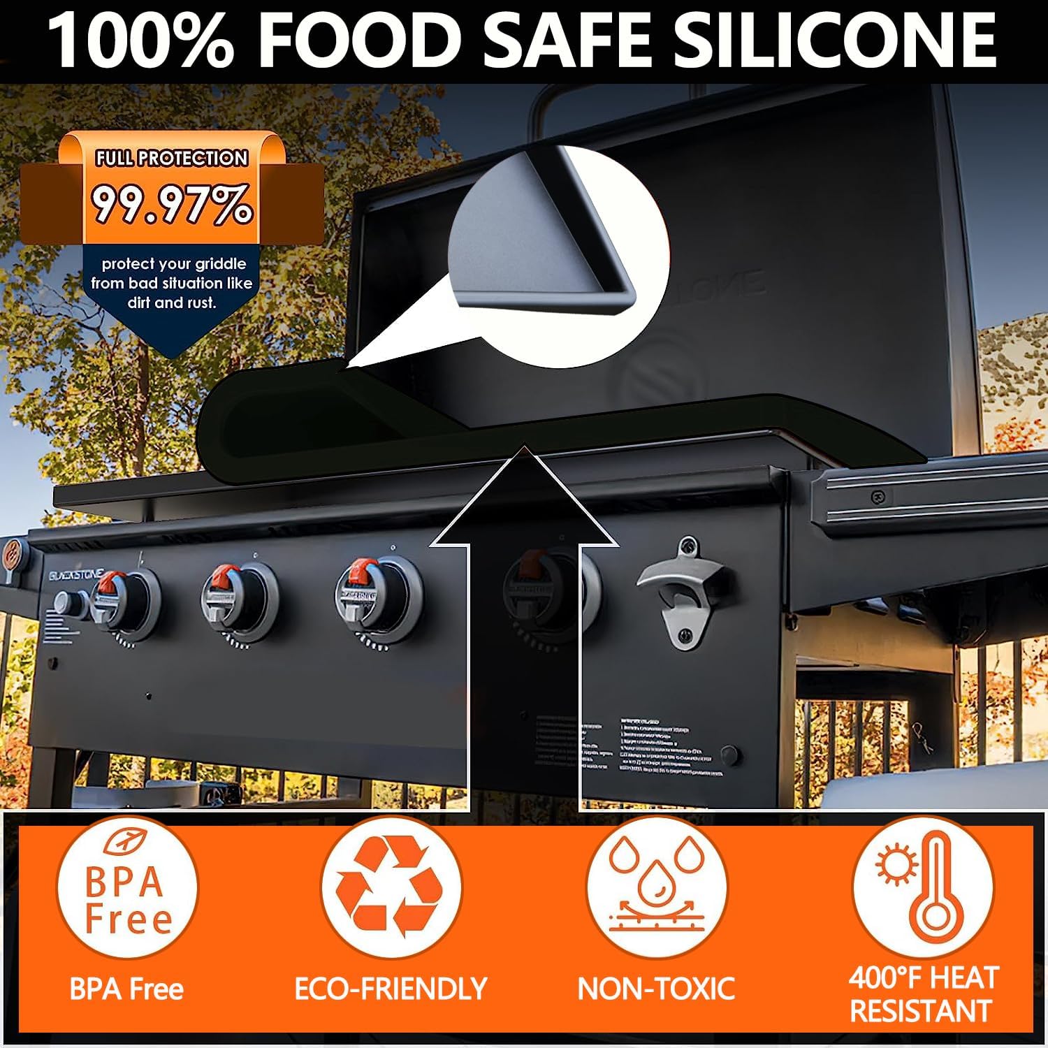 Alfombrilla de silicona para parrilla Blackstone de 17 pulgadas, de pared alta y completa, resistente, de grado alimenticio, alfombrilla de
