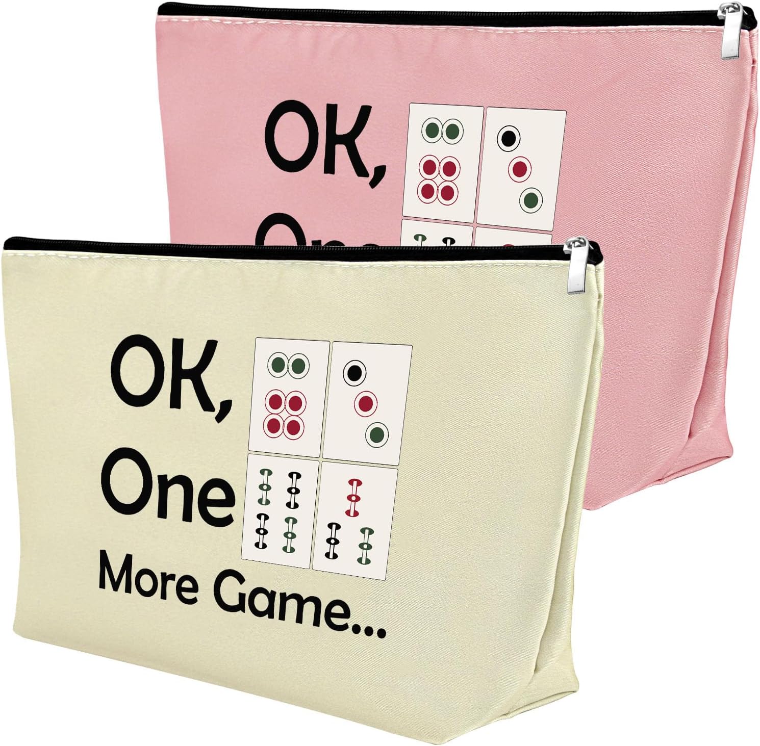Mxrymvu 2 unids Mahjong amante regalo maquillaje bolsa Mahjong jugador regalo Mahjong niñas bolsa de cosméticos, rosado+beige, Viajes