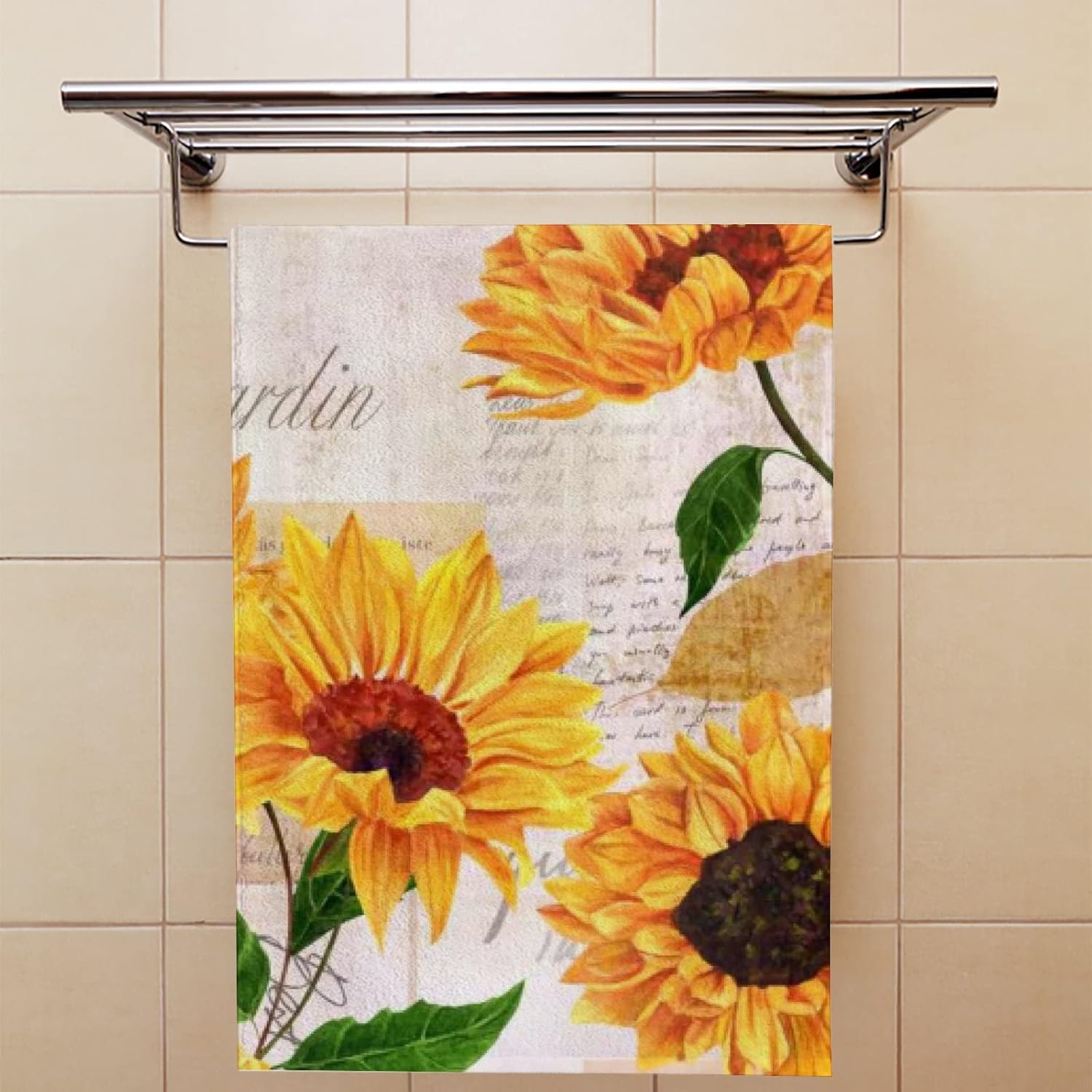 Juego de 2 toallas de mano de baño, toallas de mano de girasol, toalla de cara floral amarilla, toallas decorativas suaves y absorbentes para baño,