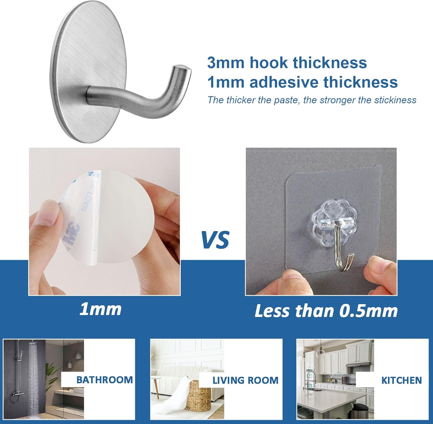 Gancho adhesivo de metal resistente, gancho autoadhesivo para toallas, fuerte adhesión, gancho para colgar baños, ganchos adhesivos de pared de