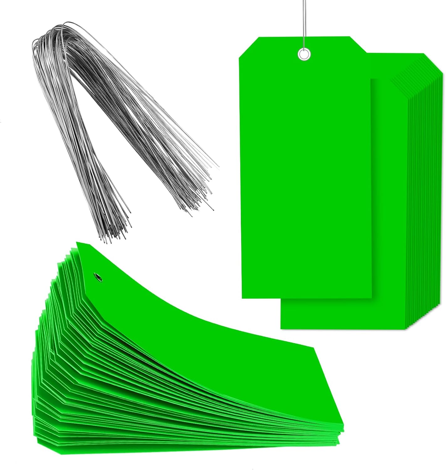 200 etiquetas de envío de plástico verde de 4 34 pulgadas x 2 38 pulgadas, etiquetas impermeables de alambre, etiquetas de envío, etiquetas