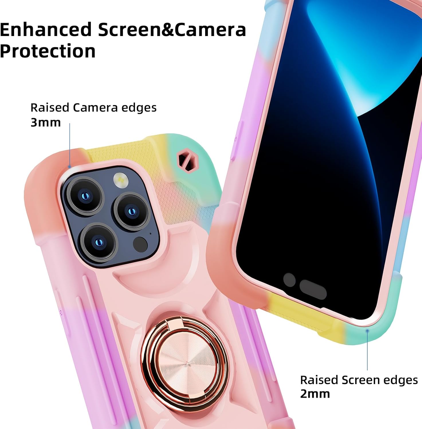 MARKILL Funda compatible con iPhone 15 Pro Max de 6.7 pulgadas con soporte de doble anillo, funda resistente de grado militar a prueba de golpes