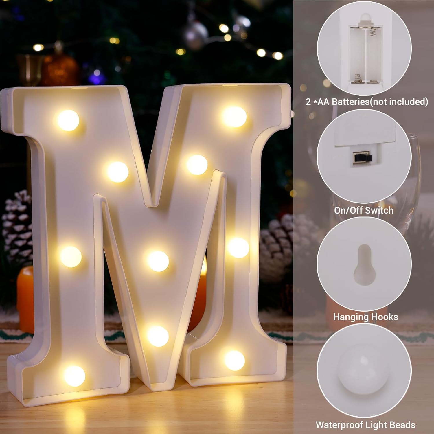 Letrero LED de marquesina, letrero luminoso de 26 letras del alfabeto, letras LED que funcionan con pilas, para luz nocturna, bodas, cumpleaños,