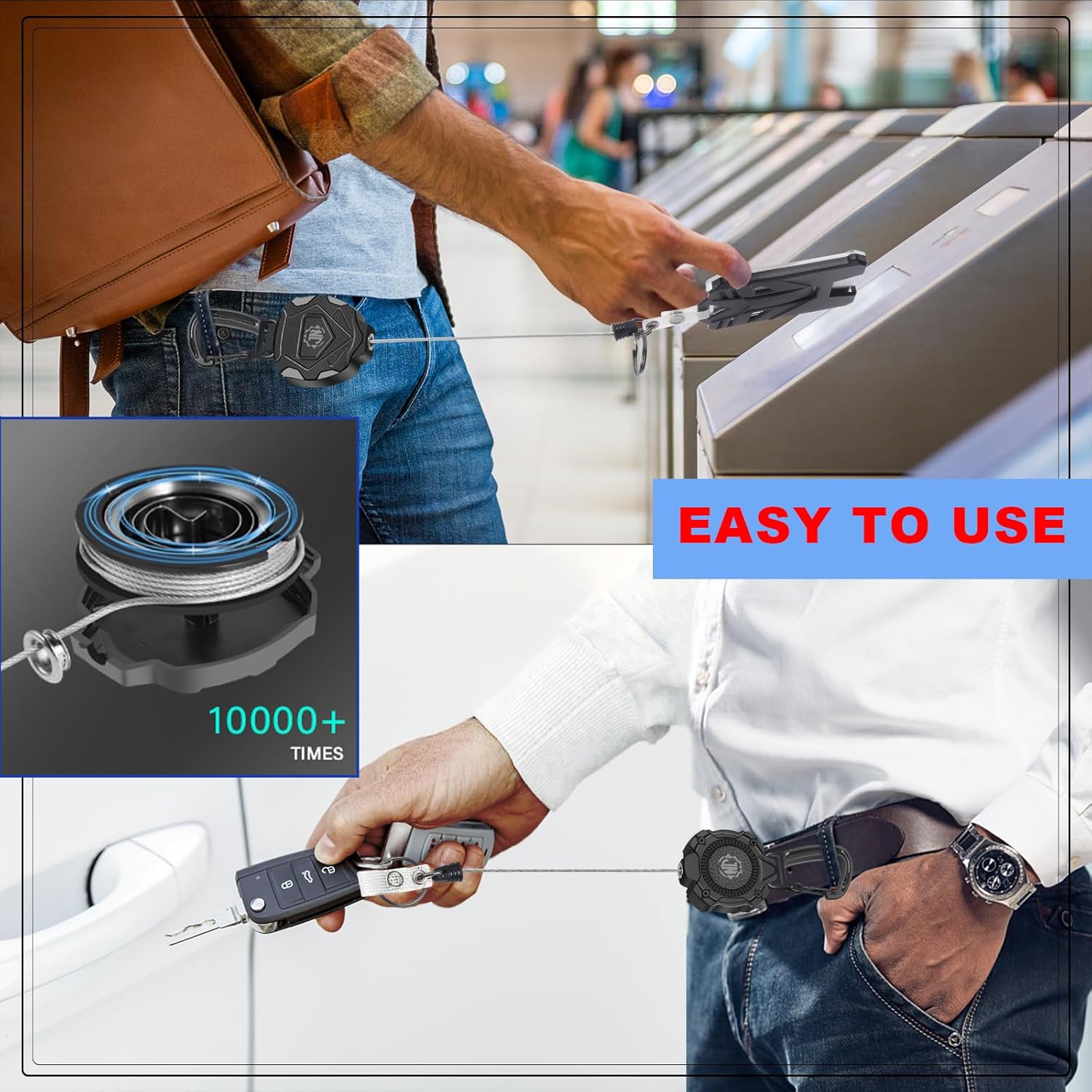 Portatarjetas retráctil, llavero retráctil resistente con mosquetón de aleación de zinc, soporte para tarjetas de identificación táctica, cable de