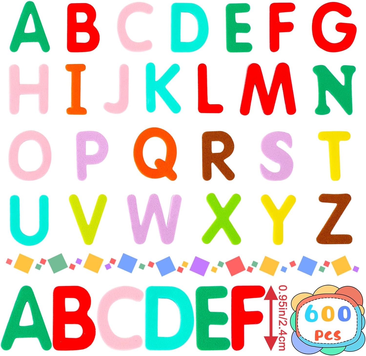 SEPGLITTER Calcomanías de espuma con letras del alfabeto, 600 unidades, coloridas letras del alfabeto A-Z, calcomanías de espuma para niños,