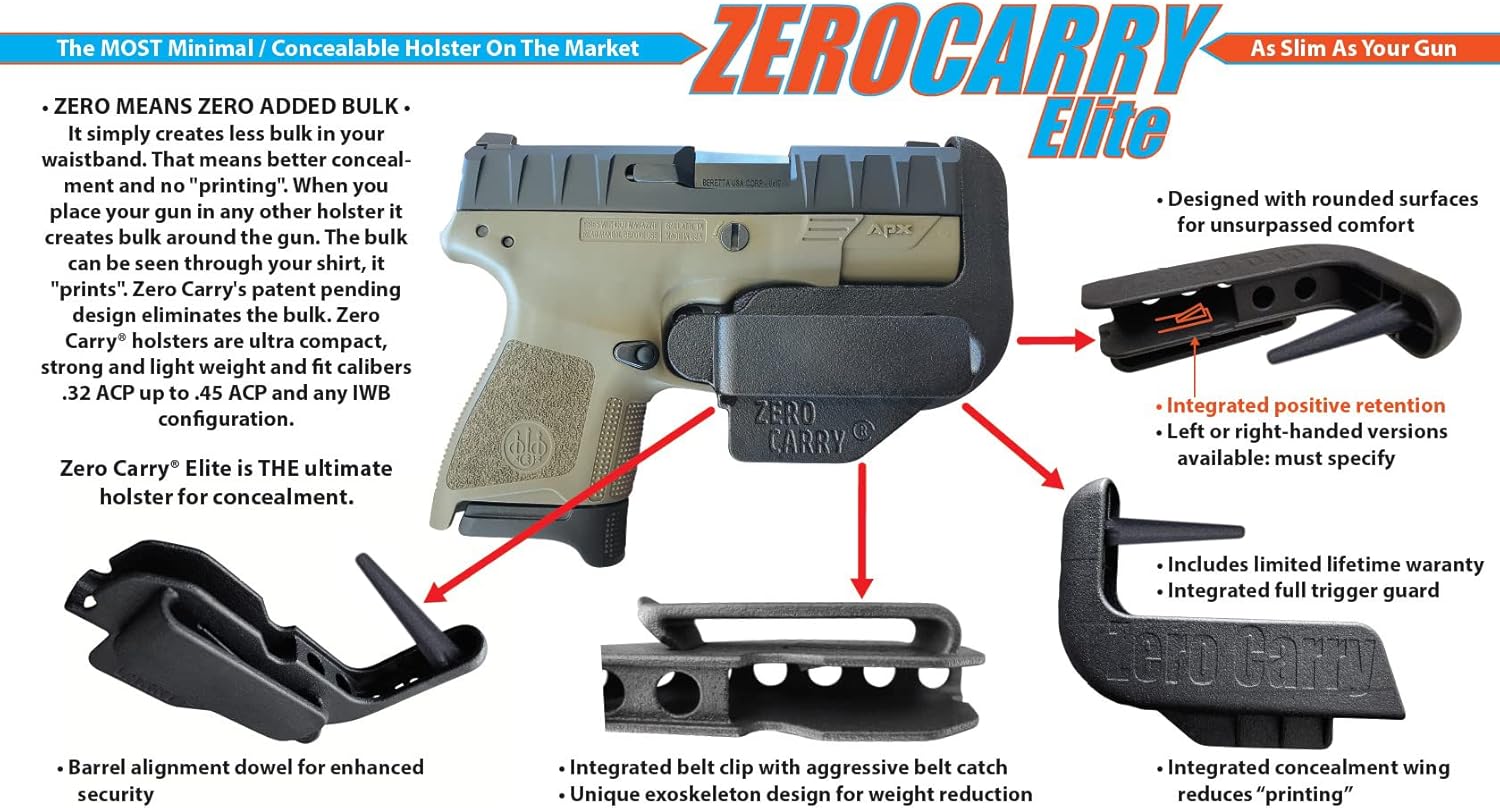Se adapta a STOEGER STR-9MC Zero Carry Elite IWB Holster 4 de transporte oculto. Delgado como tu pistola. Invisible, cómodo y seguro. Retención