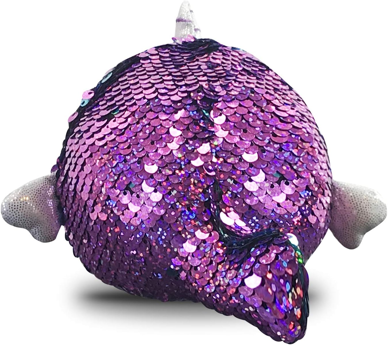 Beverly Hills Teddy Bear Squeezamals, Shelby Sparkle Narwhal, animales de peluche de espuma superblandos con lentejuelas de dos caras