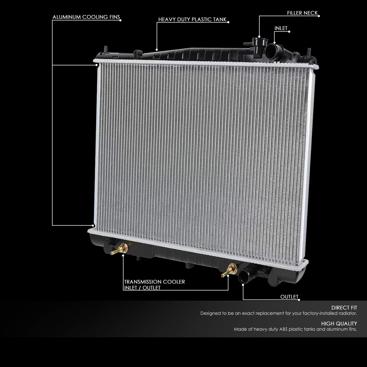 DNA Motoring OEM-RA-2215 Radiador de núcleo de aluminio completo estilo OE compatible con 98-04 FrontierXterra AT, 27-116 pulgadas de ancho x 17-12