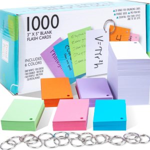 Hapinest 1000 tarjetas flash en blanco de 3 x 5 con 20 anillos de carpeta, tarjetas de notas de índice perforadas previamente en 6 colores para Hapinest 1000 tarjetas flash en blanco de 3 x 5 con 20 anillos de carpeta, tarjetas de notas de índice perforadas previamente en 6 colores para