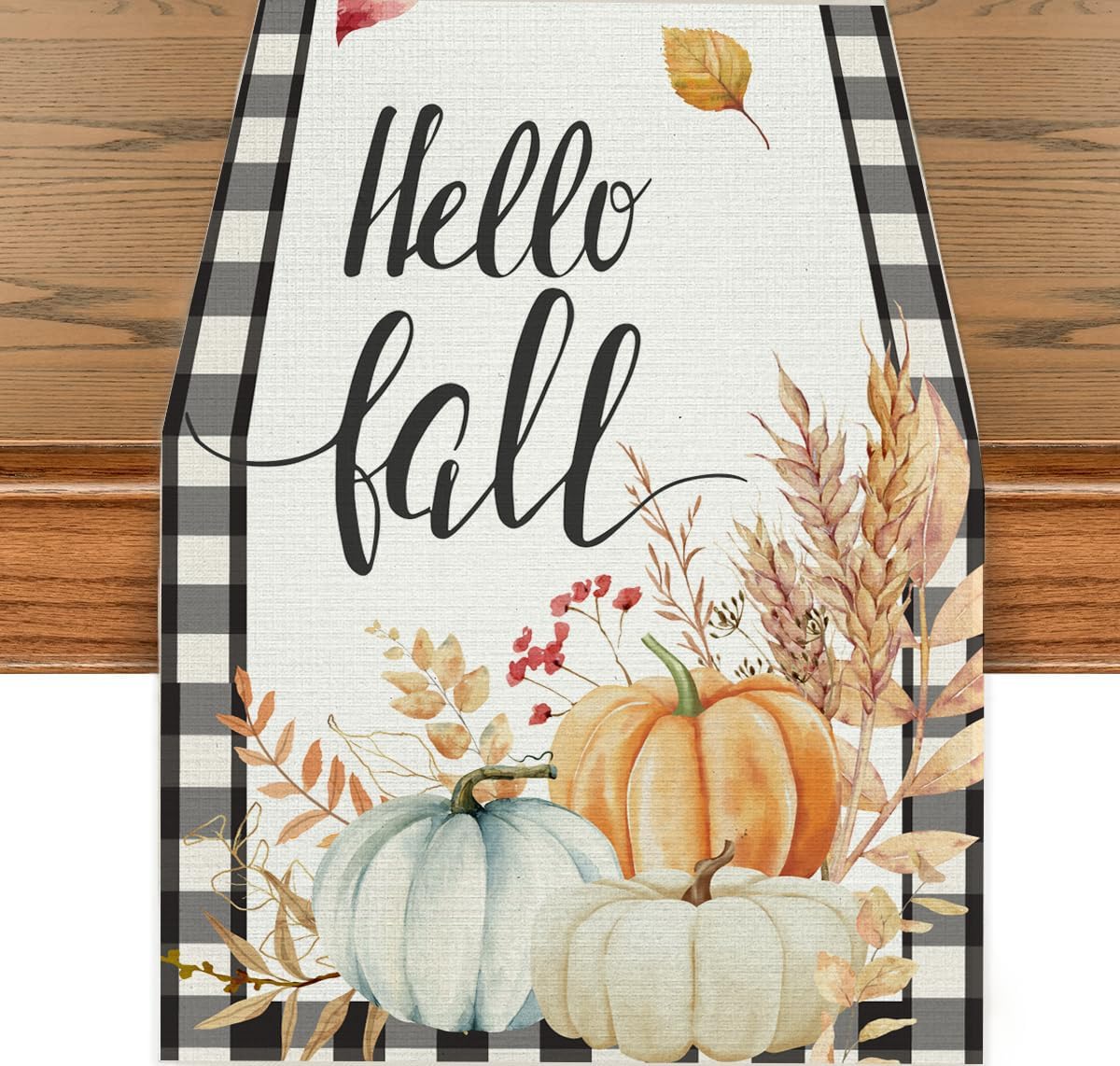Camino de mesa de otoño, calabaza, acuarela, decoración de otoño, búfalo, cuadros, calabazas de temporada, decoración de otoño para interiores y