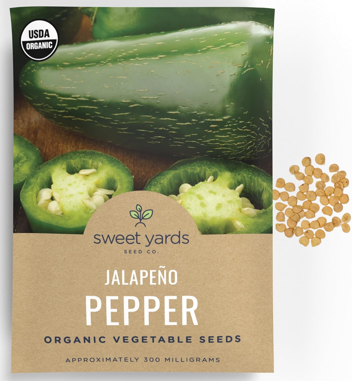 Semillas de pimiento jalapeño orgánico, paquete de semillas de más de 40 semillas polinizadas abiertas sin OMG Sweet Yards Seed Co.