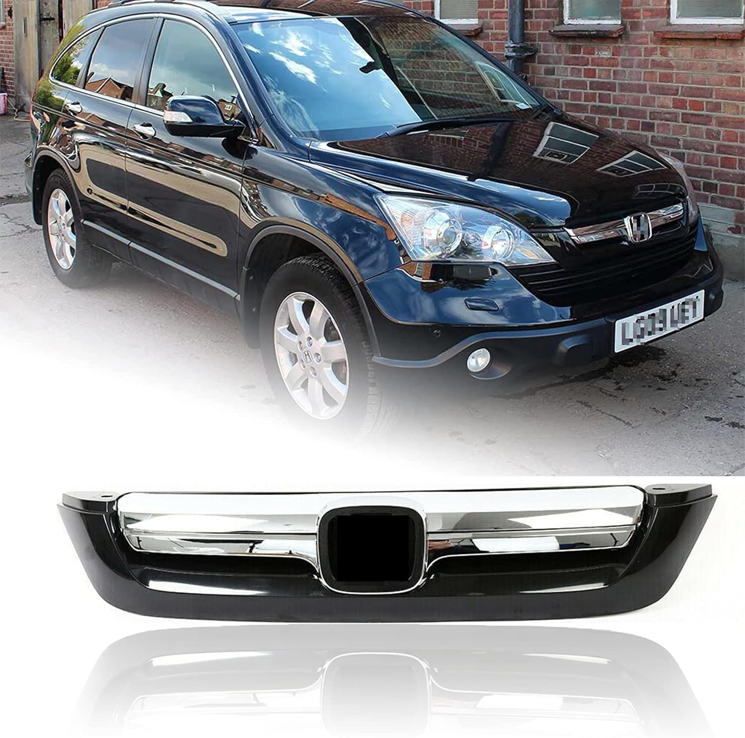 Rejilla de parachoques delantero para CRV CR-V EXEX-LLX Sport Utility 2007 2008 2009 2009 4 puertas, color negro con moldura cromada parte de