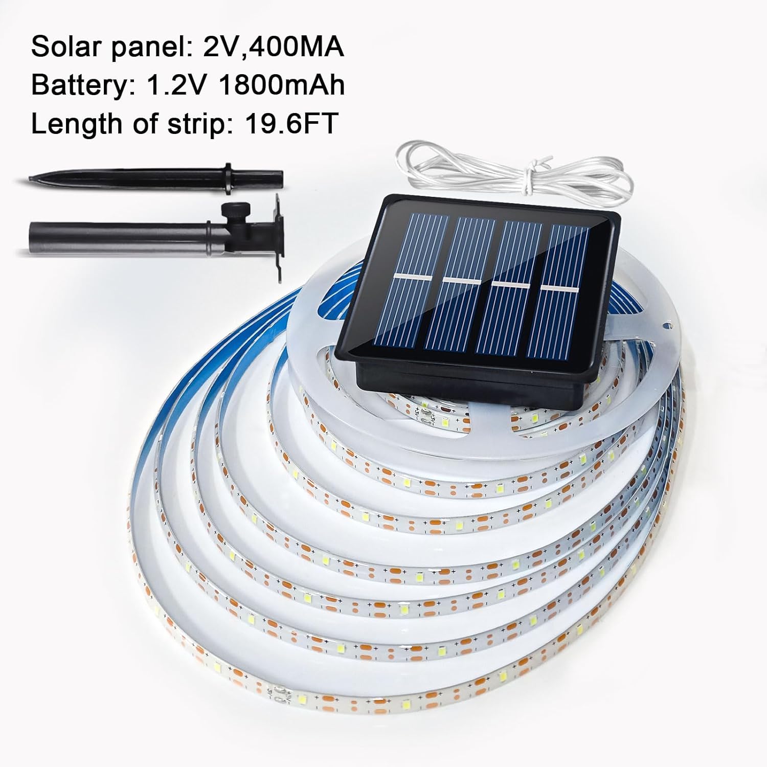 Tira de luces solares LED para exteriores, impermeable, 20 pies, 180 LED, para exteriores, jardín, camino, cubierta, iluminación de Navidad,