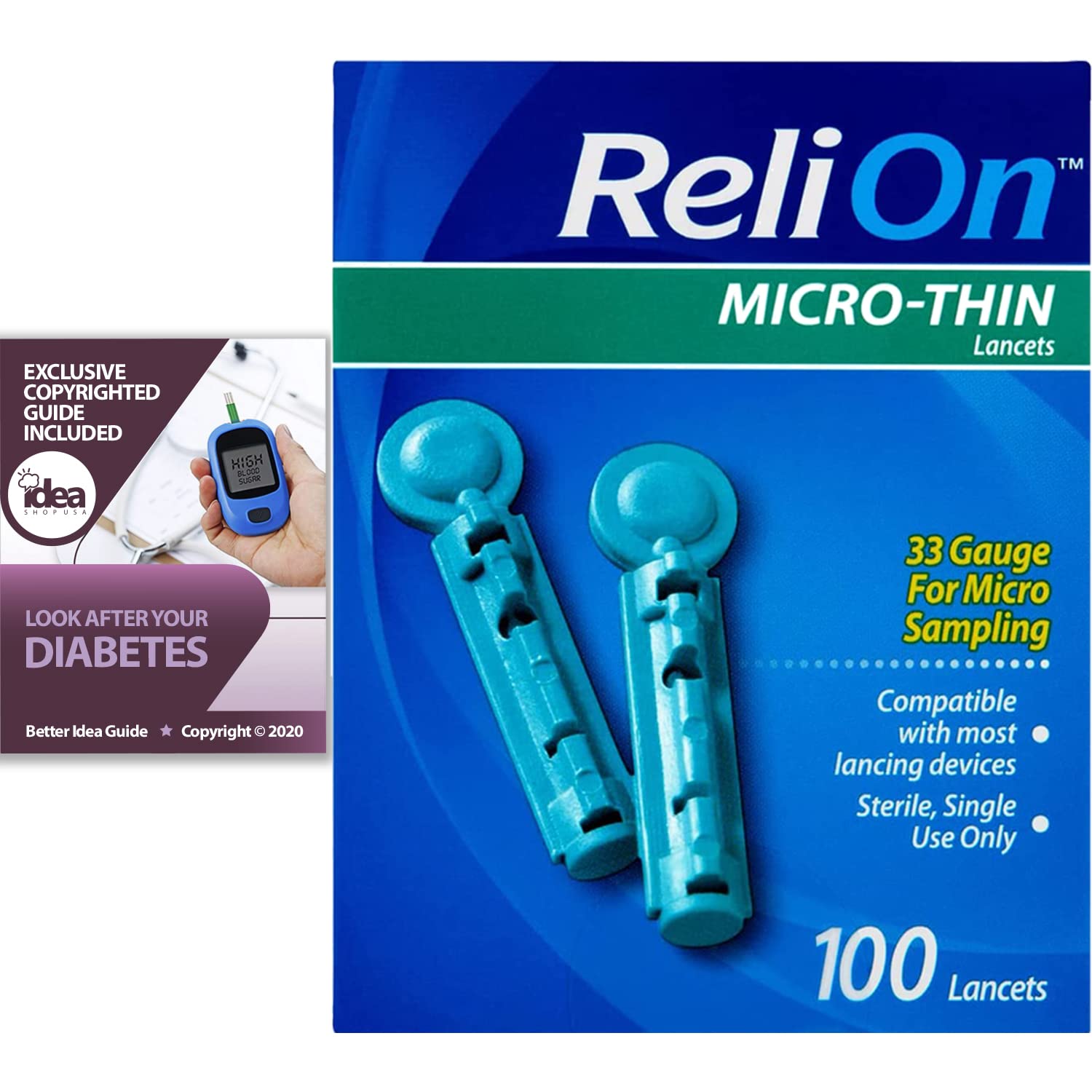 ReliOn – Lancetas microfinas, 100 unidades, calibre 33 para micro muestreo con exclusivo “Cuida tu diabetes”, guía de mejores ideas (2 artículos)