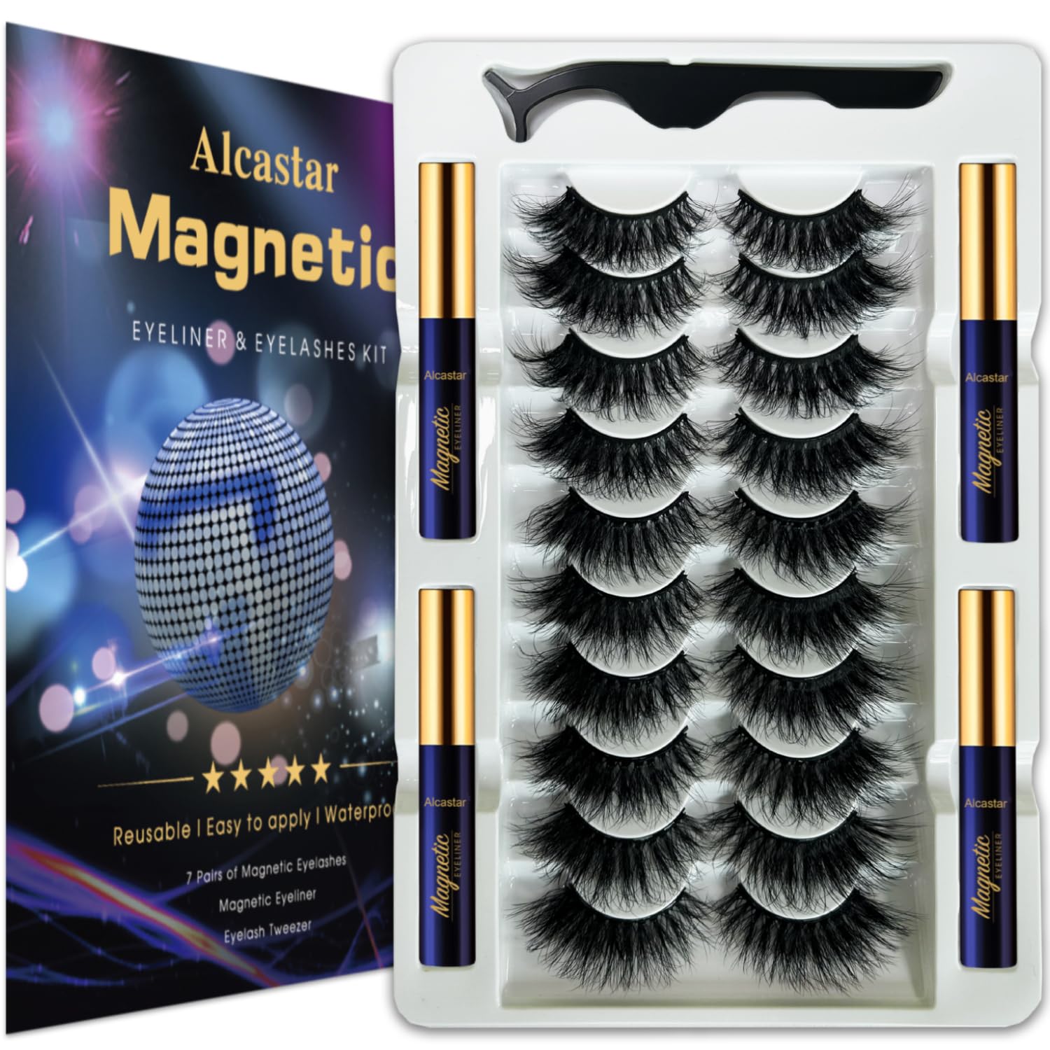 Pestañas magnéticas con kit de delineador de ojos, pestañas magnéticas reutilizables, impermeables, de larga duración, fáciles de aplicar.