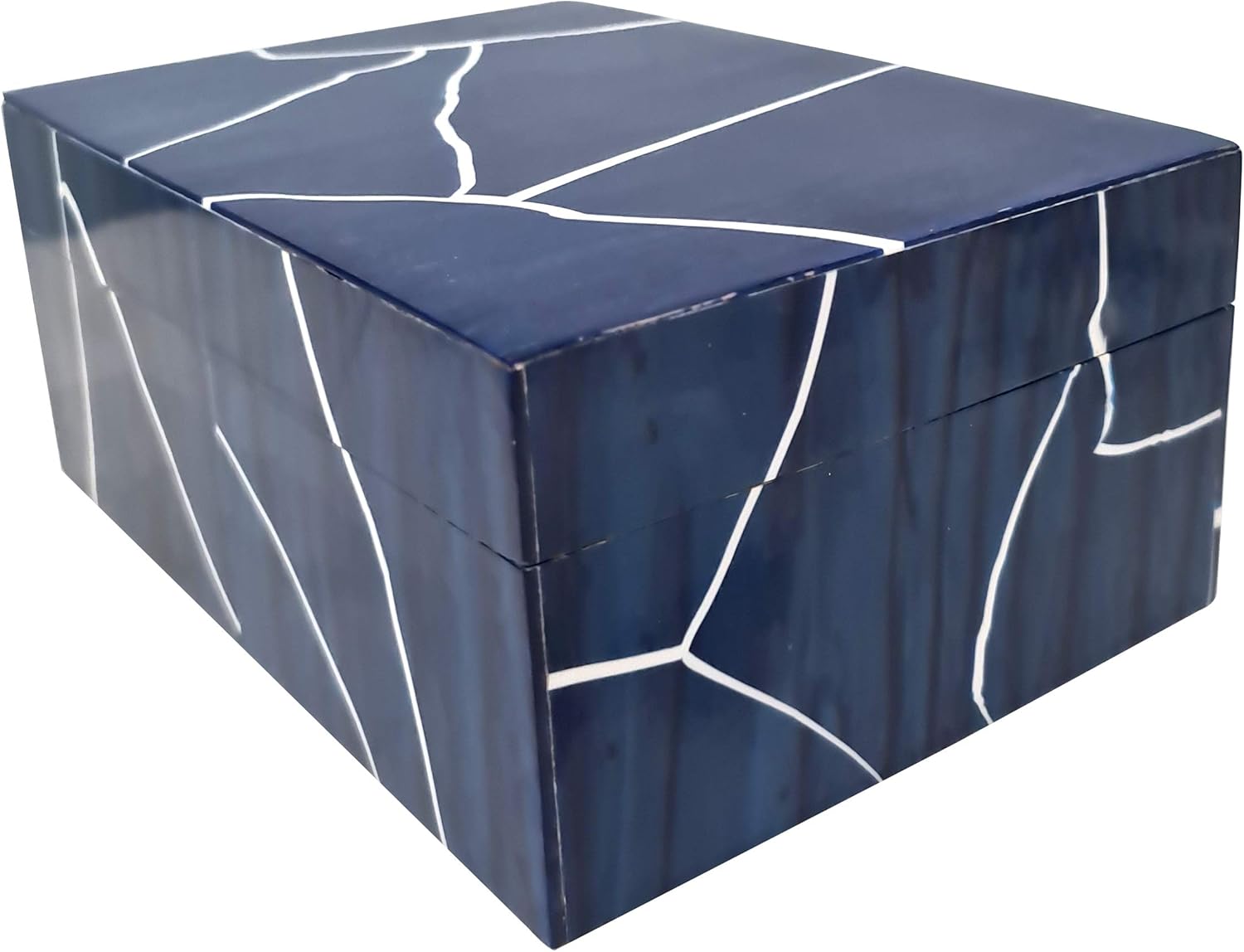 collectiblesBuy Caja rectangular de almacenamiento y joyería decorativa hecha a mano con incrustaciones de hueso vintage natural – azul