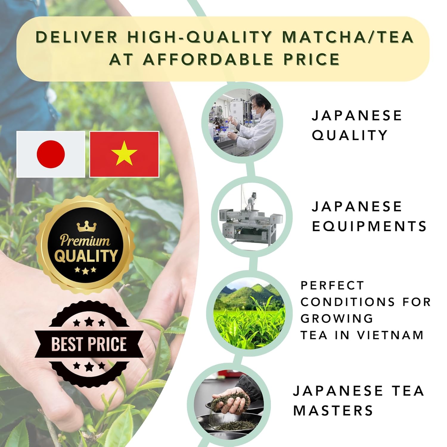 Satoen Bolsas de té verde Matcha  Preparación caliente y fría  Bolsas de té verde Komachi de Sencha y polvo matcha de grado ceremonial  50 bolsas
