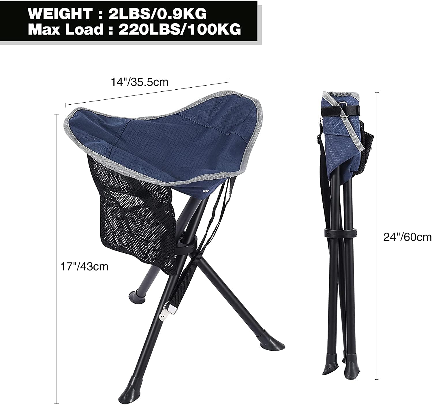 RedSwing Taburete de campamento plegable, portátil y ligero, trípode alto, para pesca, mochilero, senderismo, caza, azul