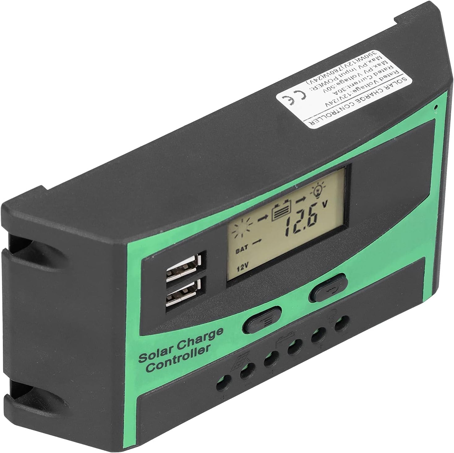Controlador de carga solar de 30 amperios, controladores de carga para paneles solares, descarga fotovoltaica, regulador de control PWM,