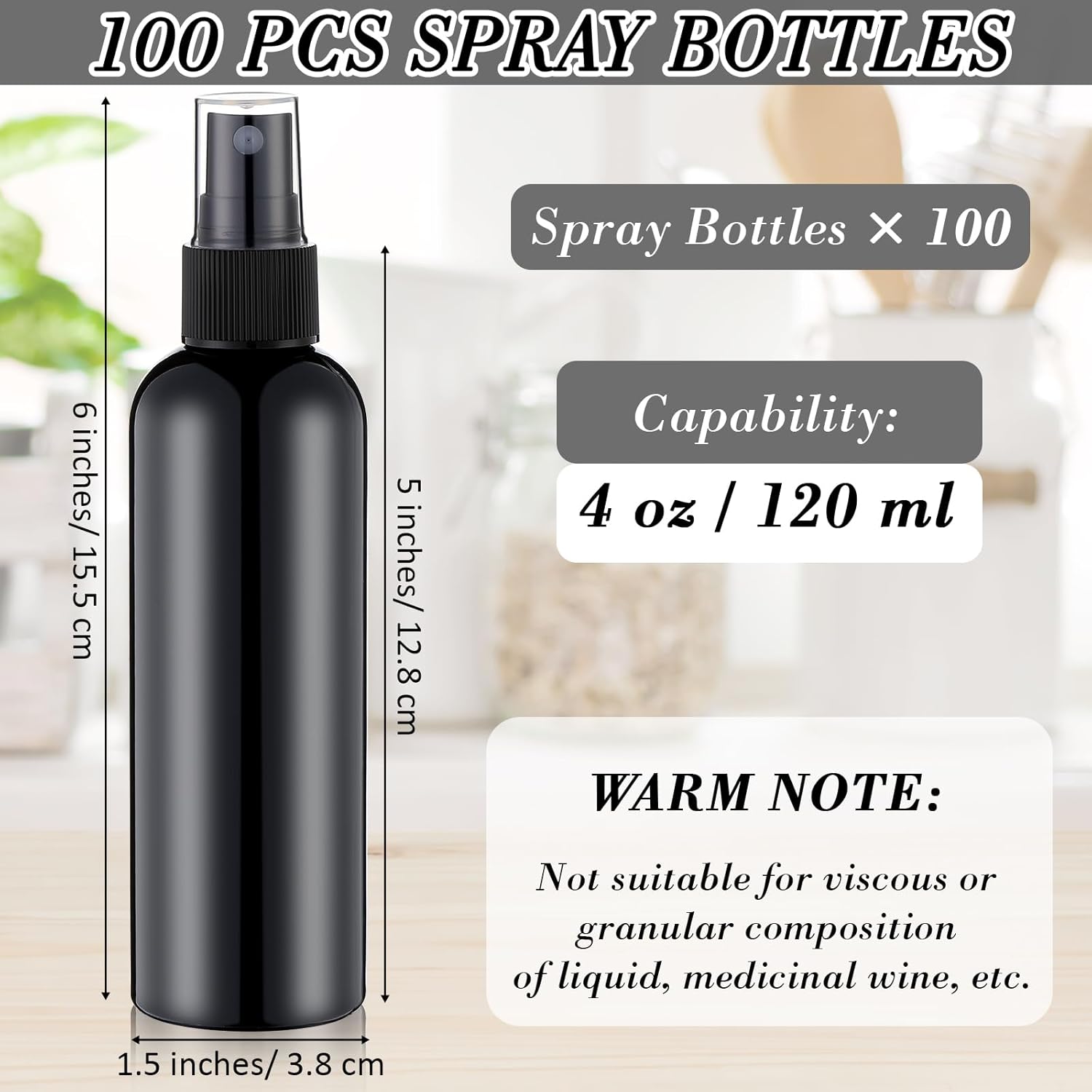100 botellas de spray a granel de 4 onzas de plástico para aceites esenciales, pulverizador de niebla fina, reutilizable, recargable, contenedores