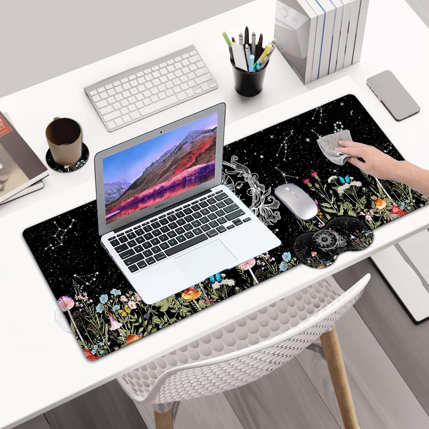 Alfombrilla de escritorio, alfombrilla grande extendida para mouse con bordes cosidos (31.5 x 11.8 pulgadas), reposamuñecas ergonómico para mouse,