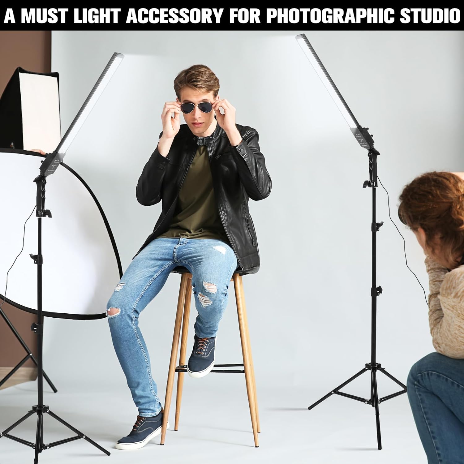 Xuhal Juego de 2 varitas de iluminación LED bicolor, luces de fotografía ajustables con trípode de 22-63 pulgadas, 3200K-5500K, 192 luces de relleno